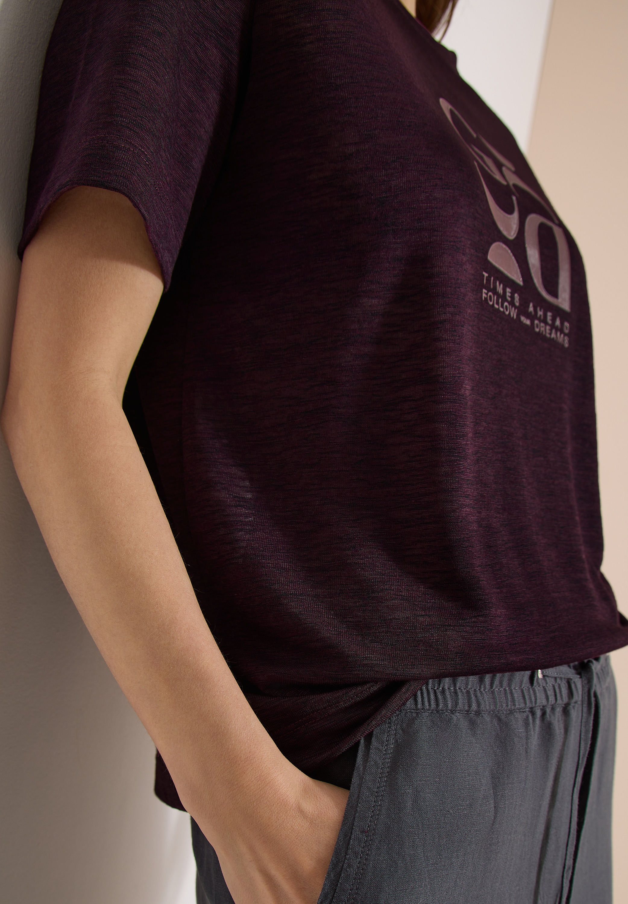 Cecil Kurzarmshirt Sommershirt in Leinen-Optik mit Print