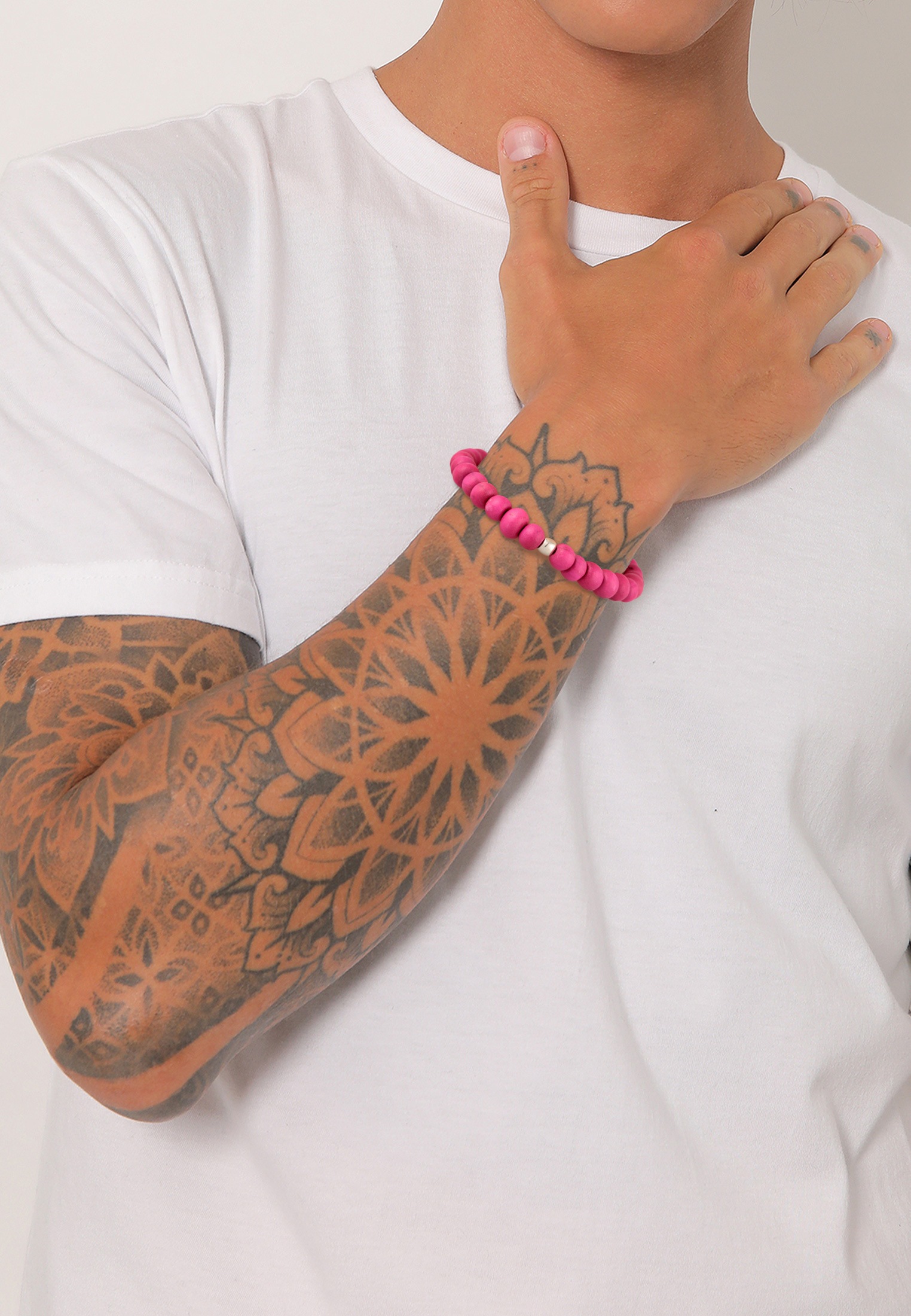 Kuzzoi Armkette »Armband Holz Perlen Rosa Bead 925 Silber«