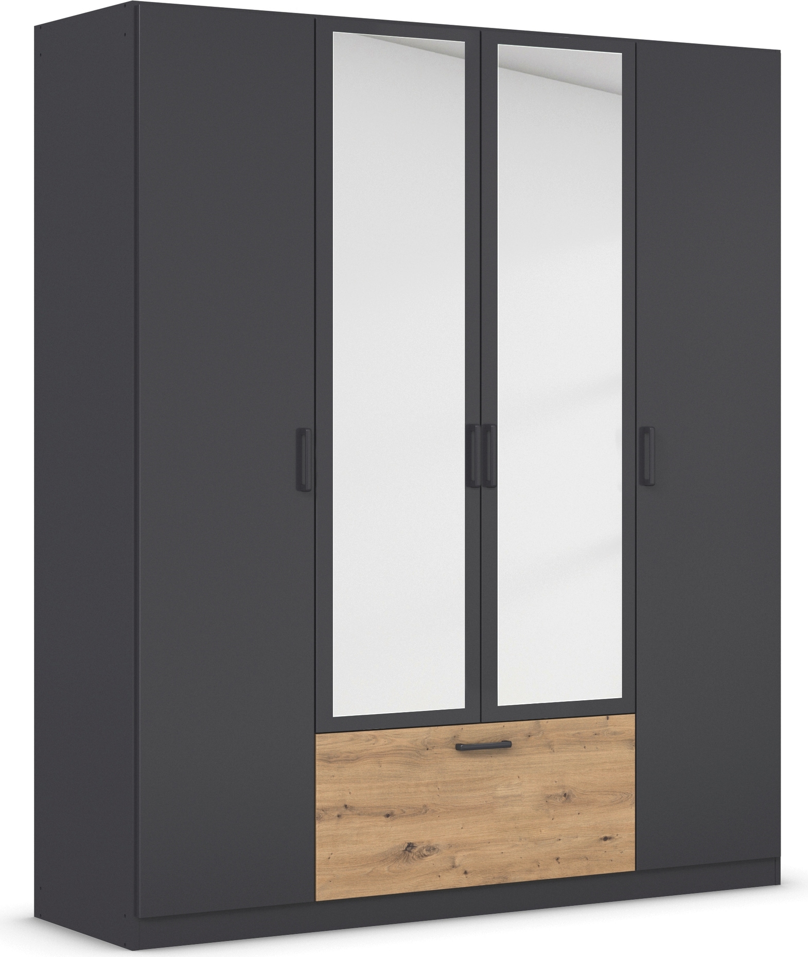 rauch Drehtürenschrank »Kleiderschrank Schrank Garderobe Wäscheschrank BARI mit Spiegel«, mit Schubasten mittig, moderner Griff in Graumetallic MADE IN GERMANY
