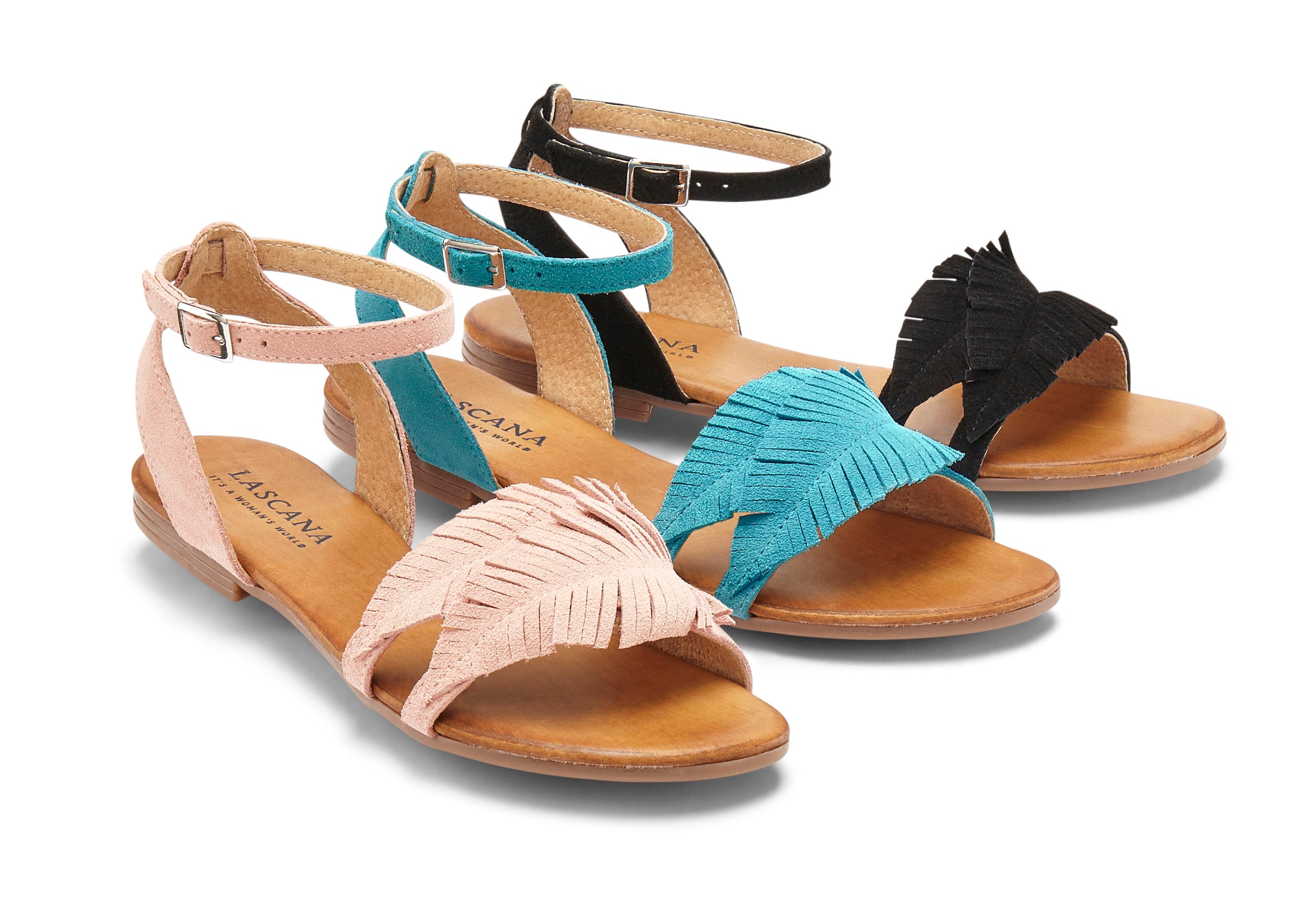 LASCANA Sandale »Sommerschuh«, Sandalette, Sommerschuh aus Leder mit modischen Fransen