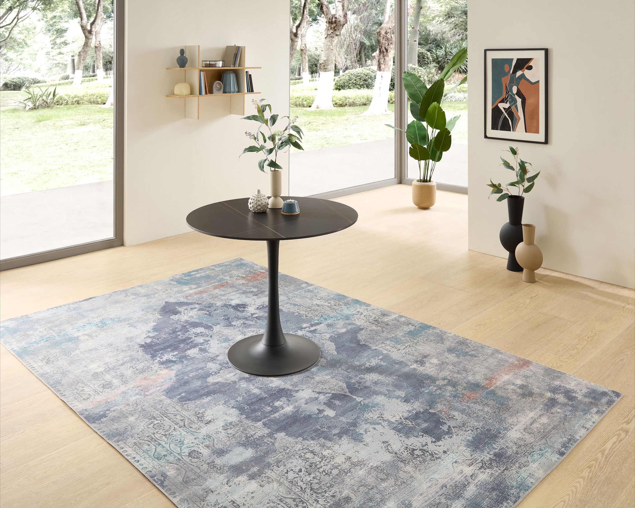 Stolkom Esstisch »Josh Esszimmertisch rund Keramik, marmoriert, BxH 90x75 cm«, Keramikoberfläche marmoriert, Wahlweise in weiß, grau oder schwarz