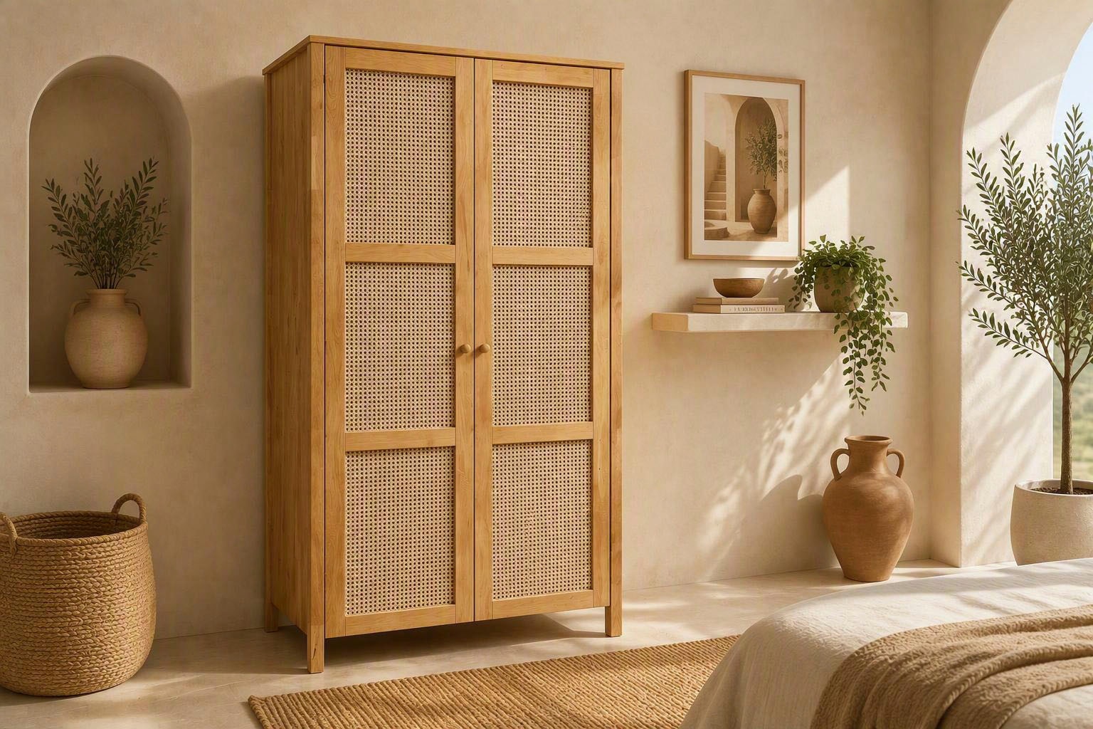 OTTO home Kleiderschrank »Hällevik Eiche - aus FSC® Massivholz, Wiener Geflecht« Türfronten mit Wiener Geflecht, FSC® Zertifizierte massive Eiche