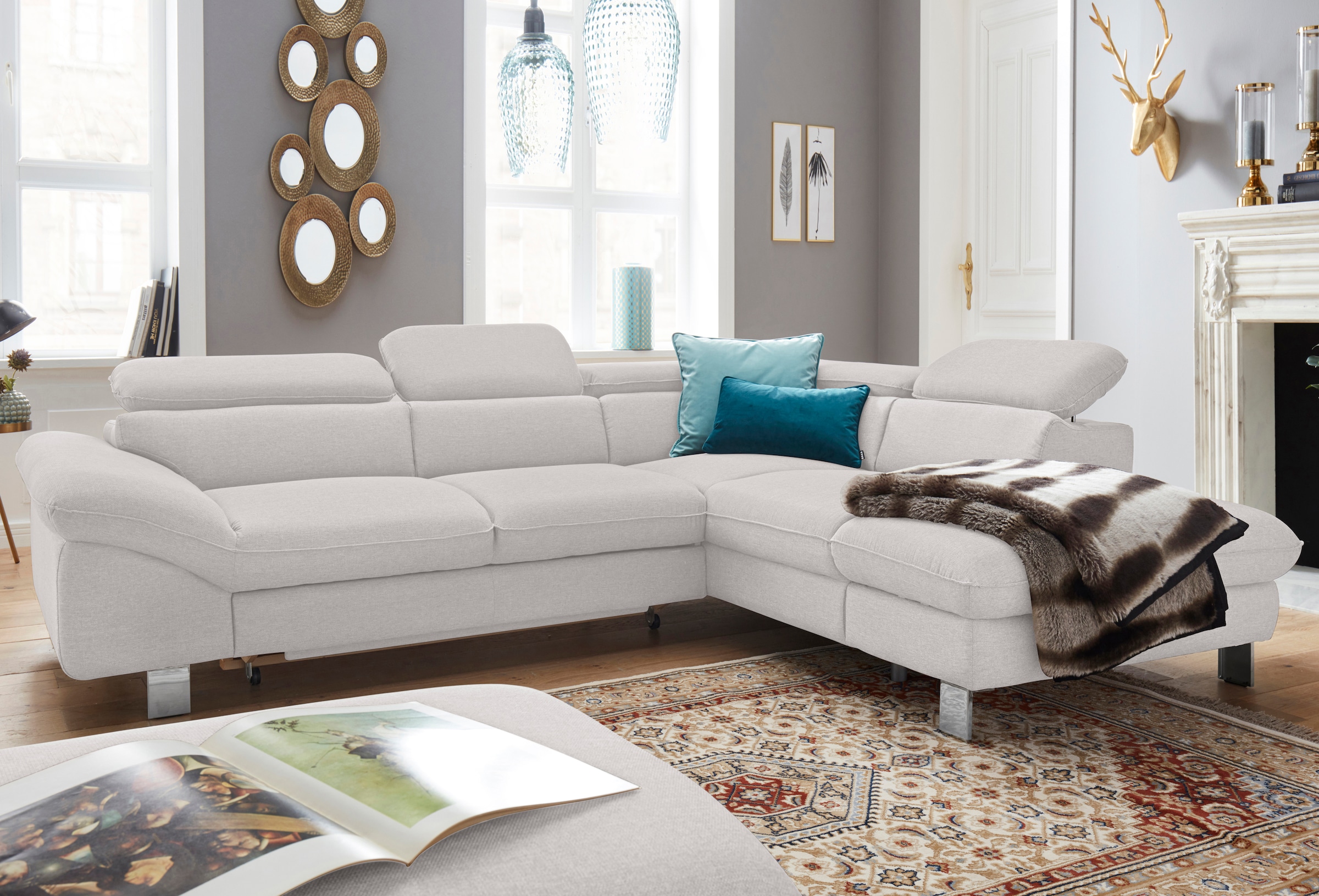 COTTA Polstergarnitur »Driver L-Form«, (Set, 2 tlg.), Set bestehend aus: Ecksofa mit Kopfteilverstellung & Hocker