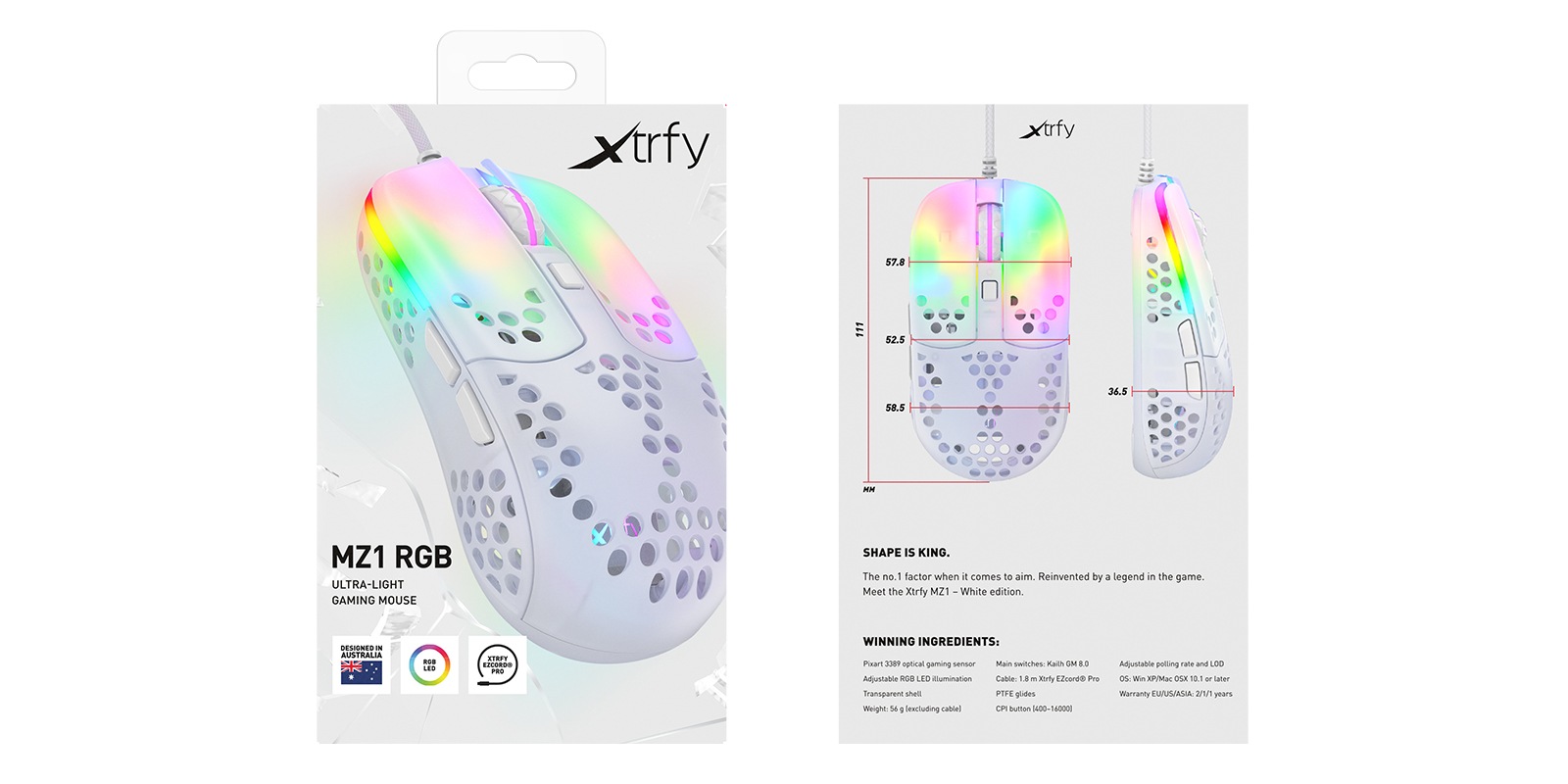 Cherry Xtrfy Gaming-Maus »MZ1 RGB«, kabelgebunden, ultraleichte Gaming-Maus