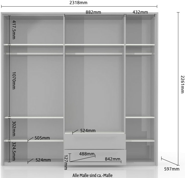 Places of Style Drehtürenschrank »Piano«, weiß, verschiedene Breiten mit 2 Schubladen, inklusive Beleuchtung