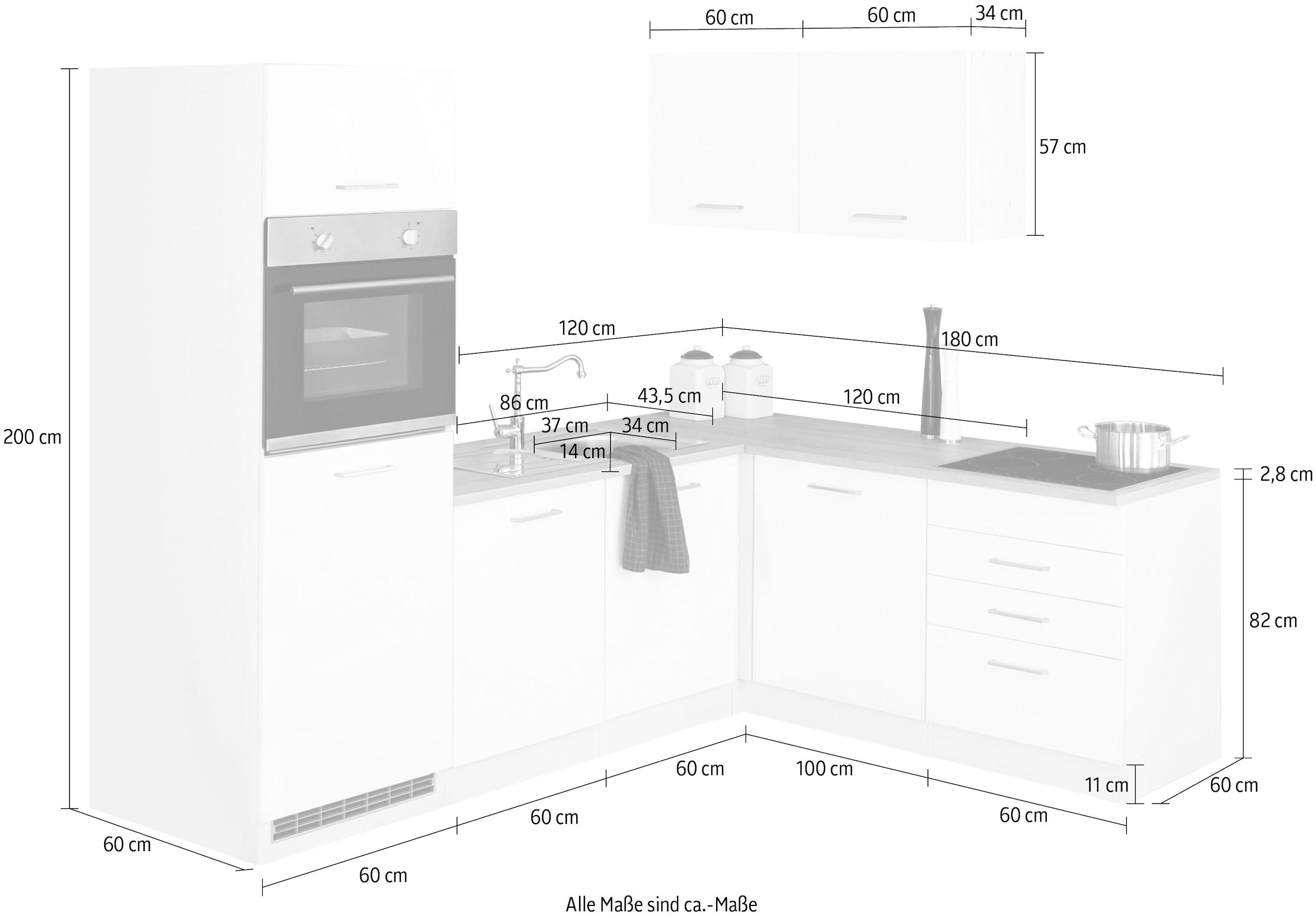 E-Geräte, x Winkel Winkelküche kaufen 240 ohne Geschirrspüler MÖBEL Raten 180cm »Visby«, Kühlschrank für HELD auf u.