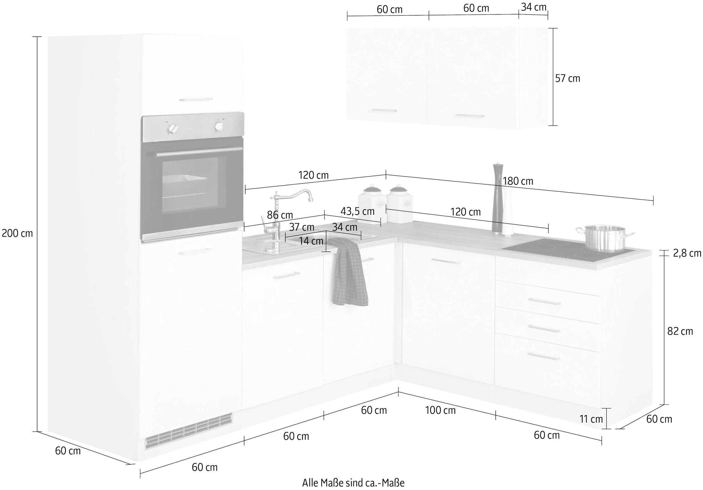 HELD MÖBEL Winkelküche »Visby«, ohne 180cm auf Raten Geschirrspüler für Kühlschrank Winkel E-Geräte, u. 240 kaufen x