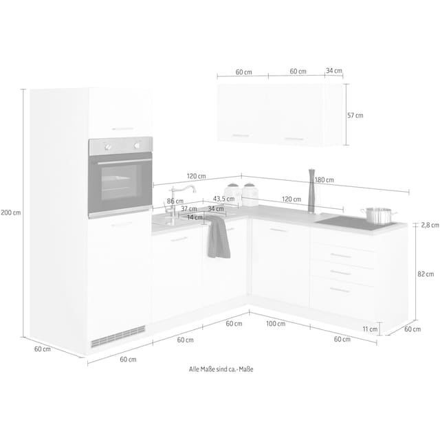 HELD MÖBEL Winkelküche »Visby«, ohne E-Geräte, Winkel 240 x 180cm für  Kühlschrank u. Geschirrspüler auf Raten kaufen