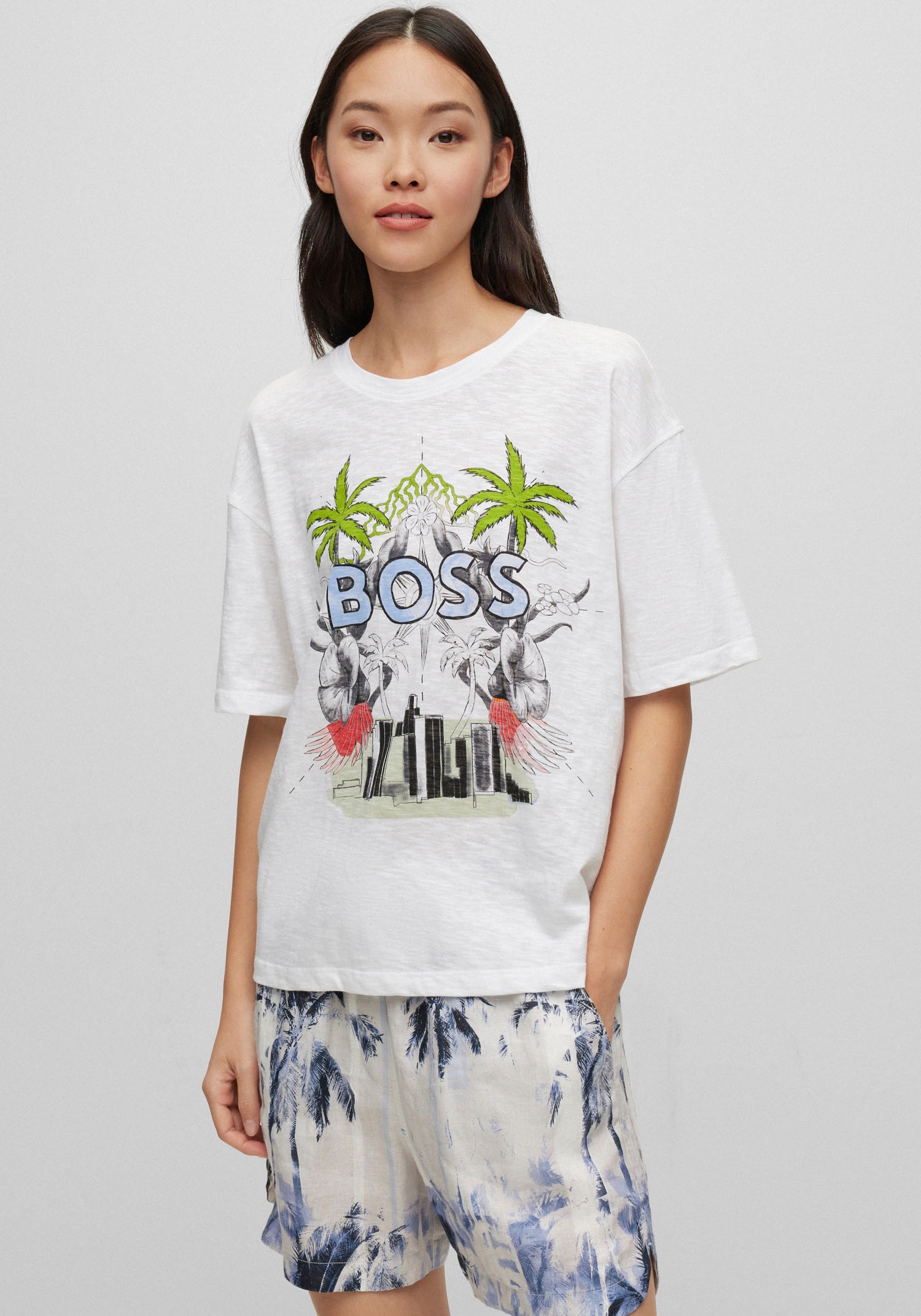 BOSS ORANGE Print-Shirt, mit Palmen-Print vorn bei ♕