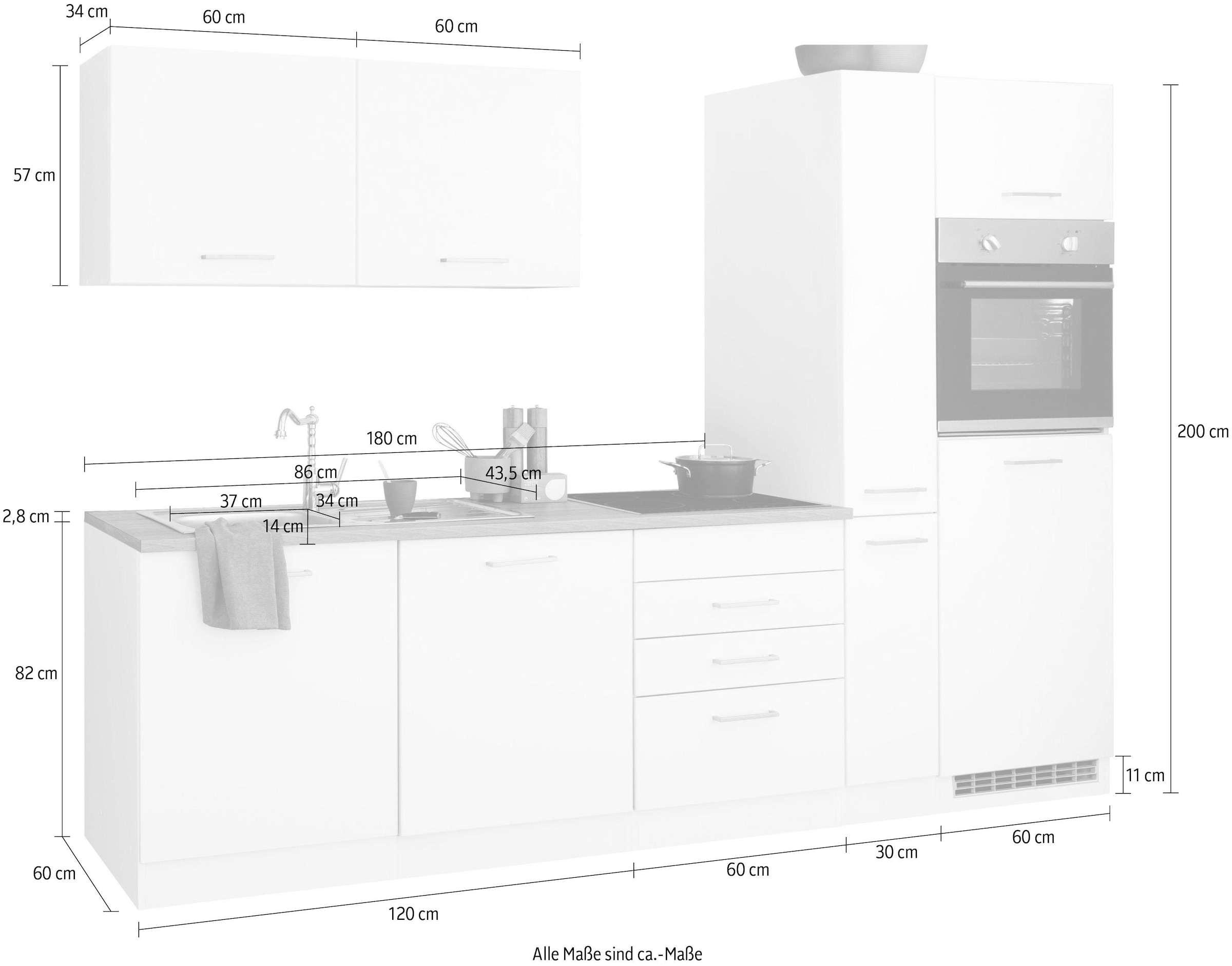 HELD MÖBEL Küchenzeile »Visby«, E-Geräte, Kühlschrank Breite für kaufen cm bequem ohne 270