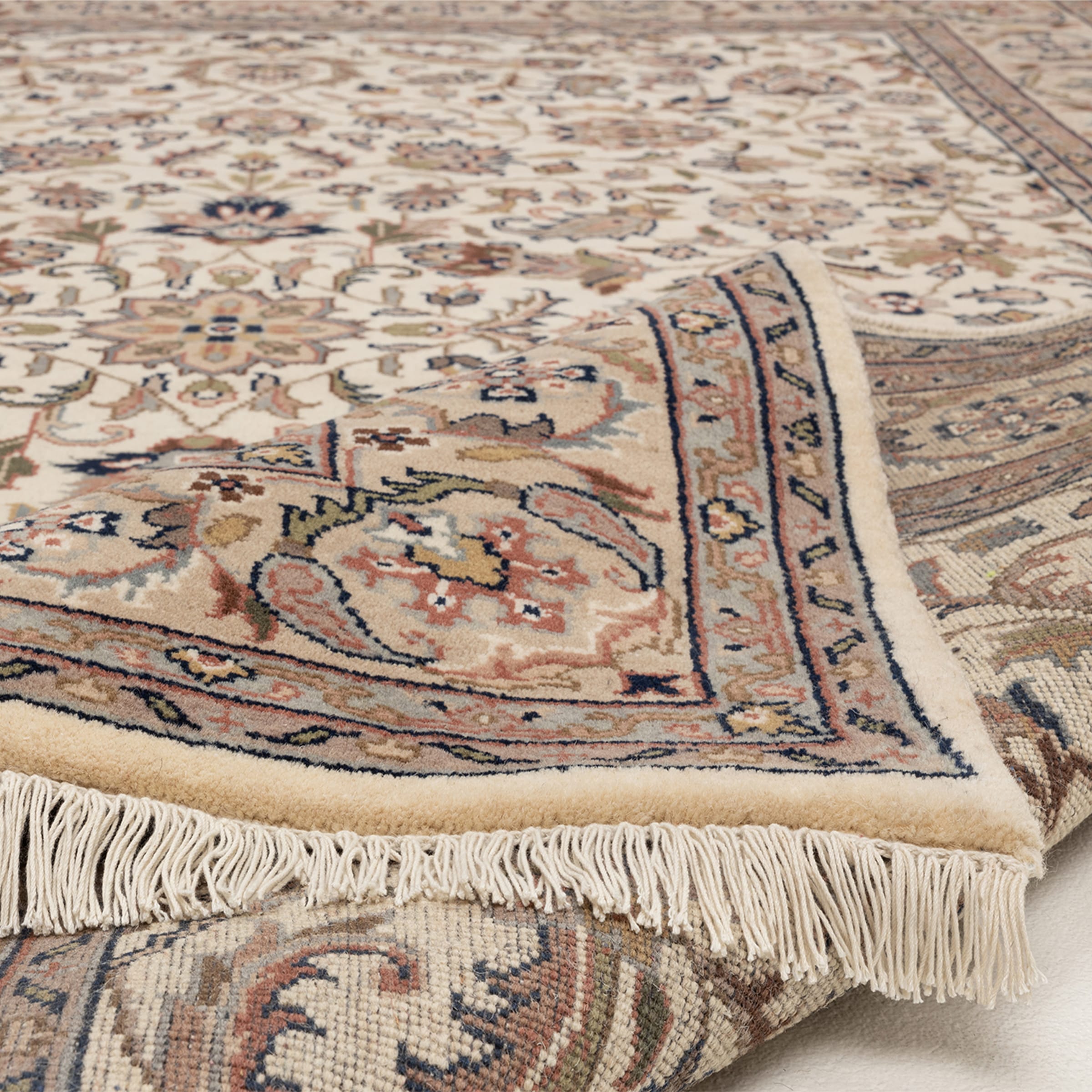 THEKO Orientteppich »Benares Isfahan, handgeknüpft« rechteckig 12 mm Höhe reine Wolle, mit Fransen, Wohnzimmer