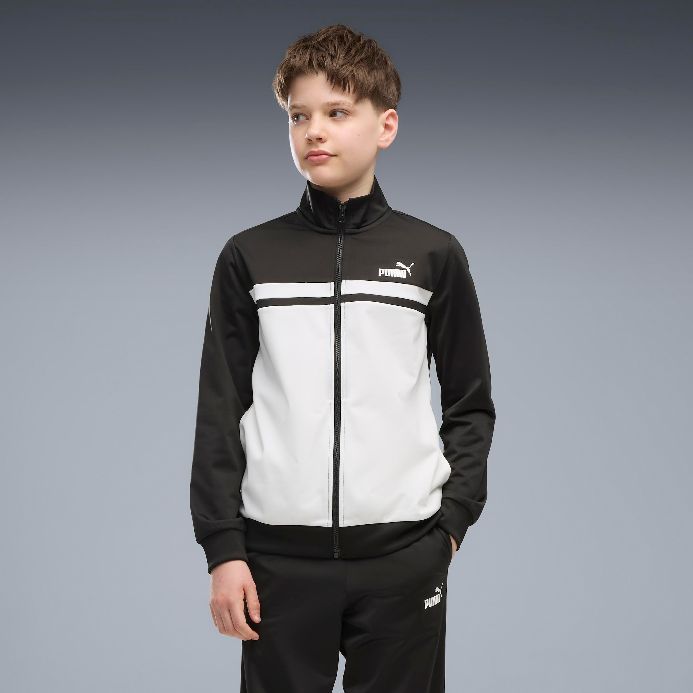 PUMA Trainingsanzug »POLY COLORBLOCK SUIT B« 2 zweiteiliges Set, mit Reißverschluss am Oberteil, aus Polyester
