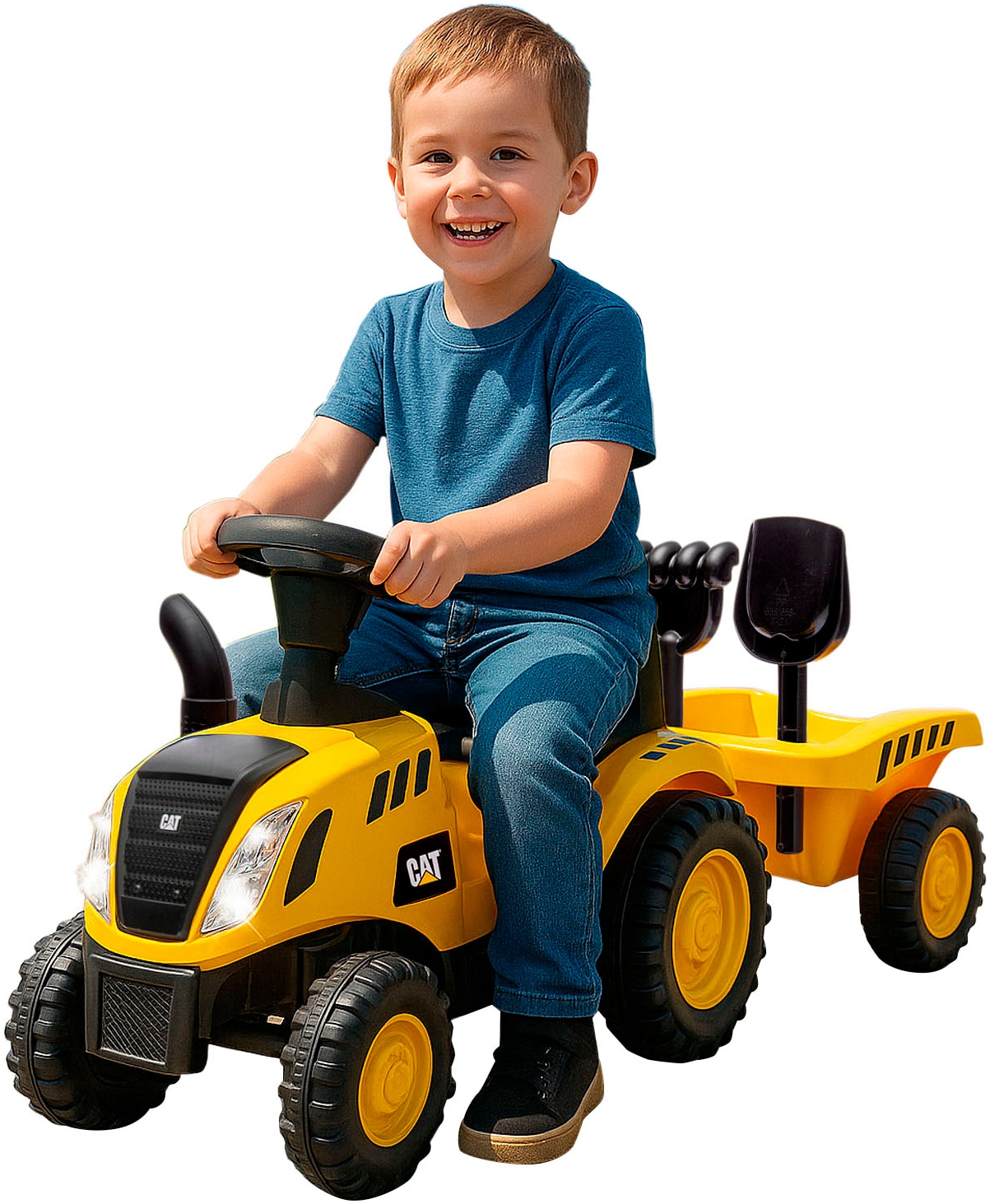 Jamara Rutscher »Caterpillar Traktor mit Anhänger 2in1, gelb« mit Licht- und Soundeffekten sowie Hupe