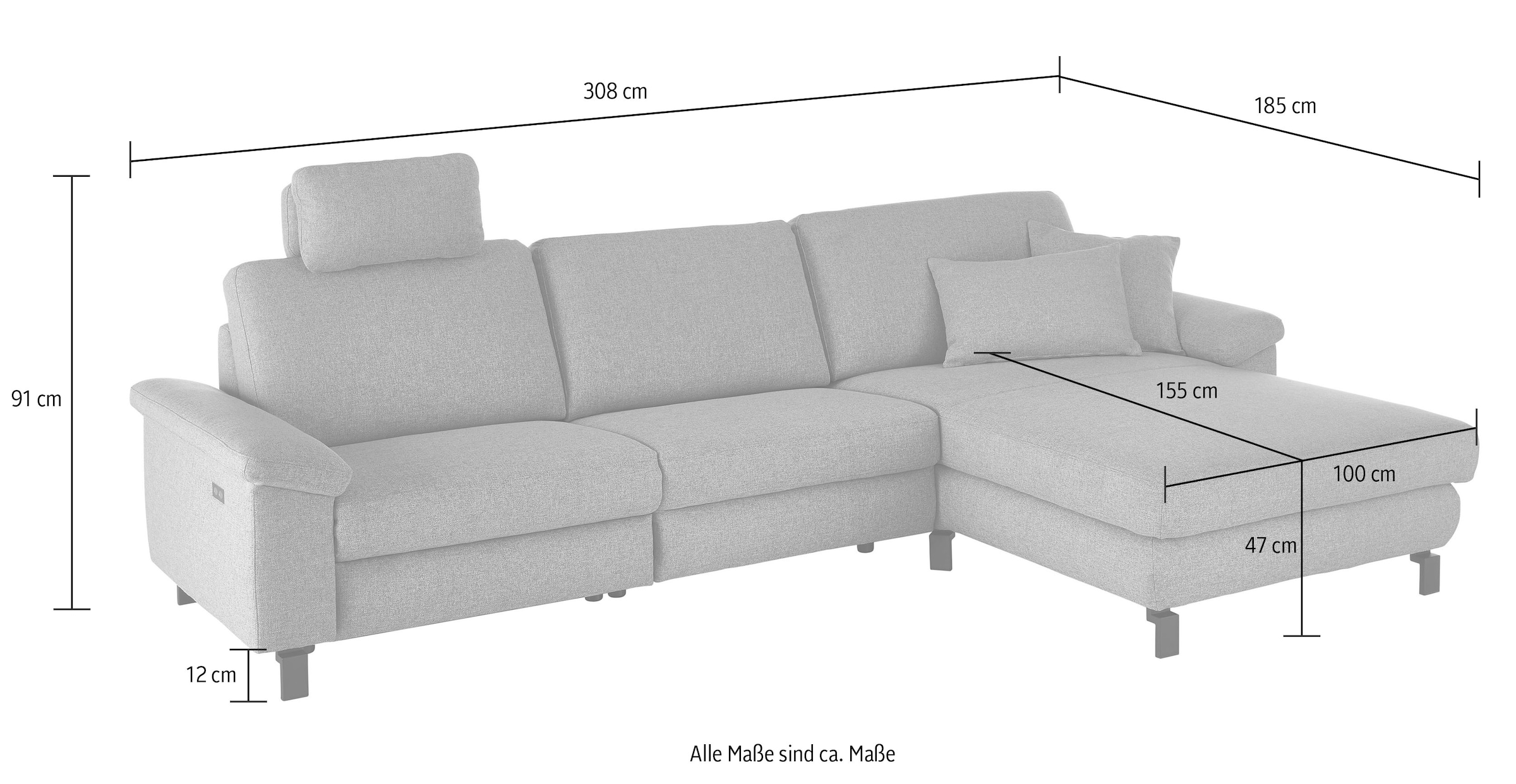 3C Candy Ecksofa »Mainau L-Form« Relaxfunktion im 1,5-Sitzer, motorische Schlaffunktion in Longchair