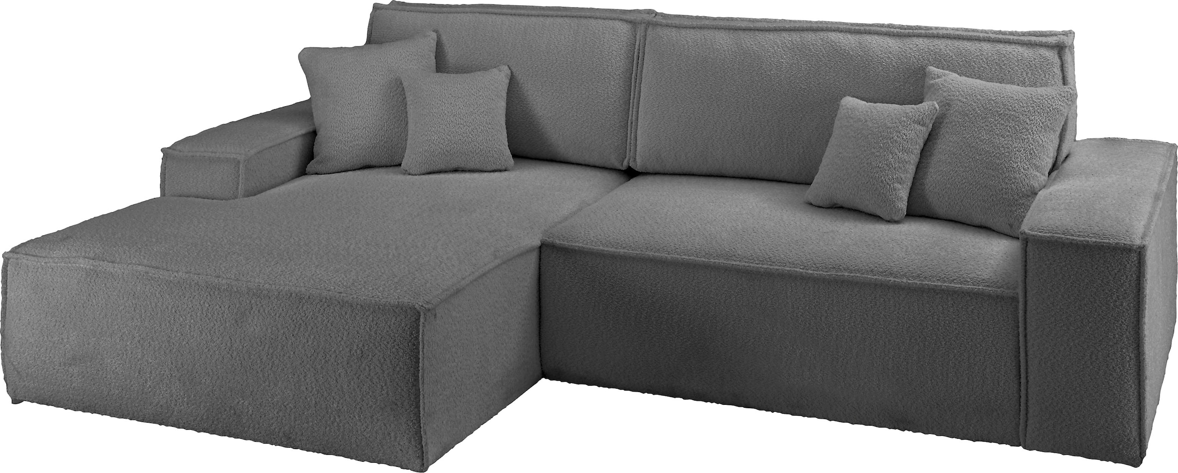 andas Ecksofa »Finnley Schlafsofa 267 cm in Bouclé, Struktur fein u. Cord, L-Form,«, Schlaffunktion m. Bettkasten (136/210 cm), Bouclé, Struktur und Cord