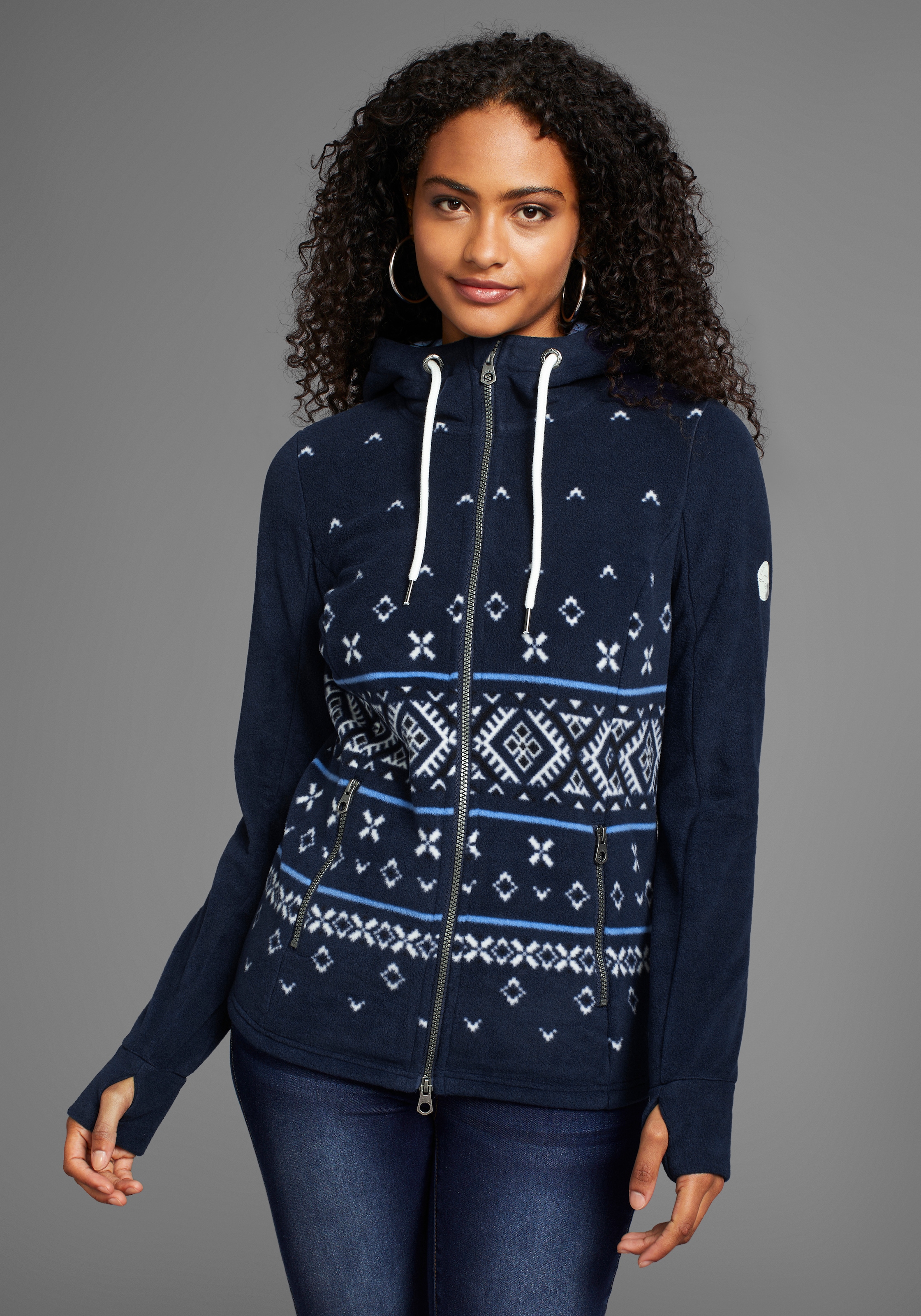 KangaROOS Fleecejacke, mit Kapuze, mit Norweger Muster