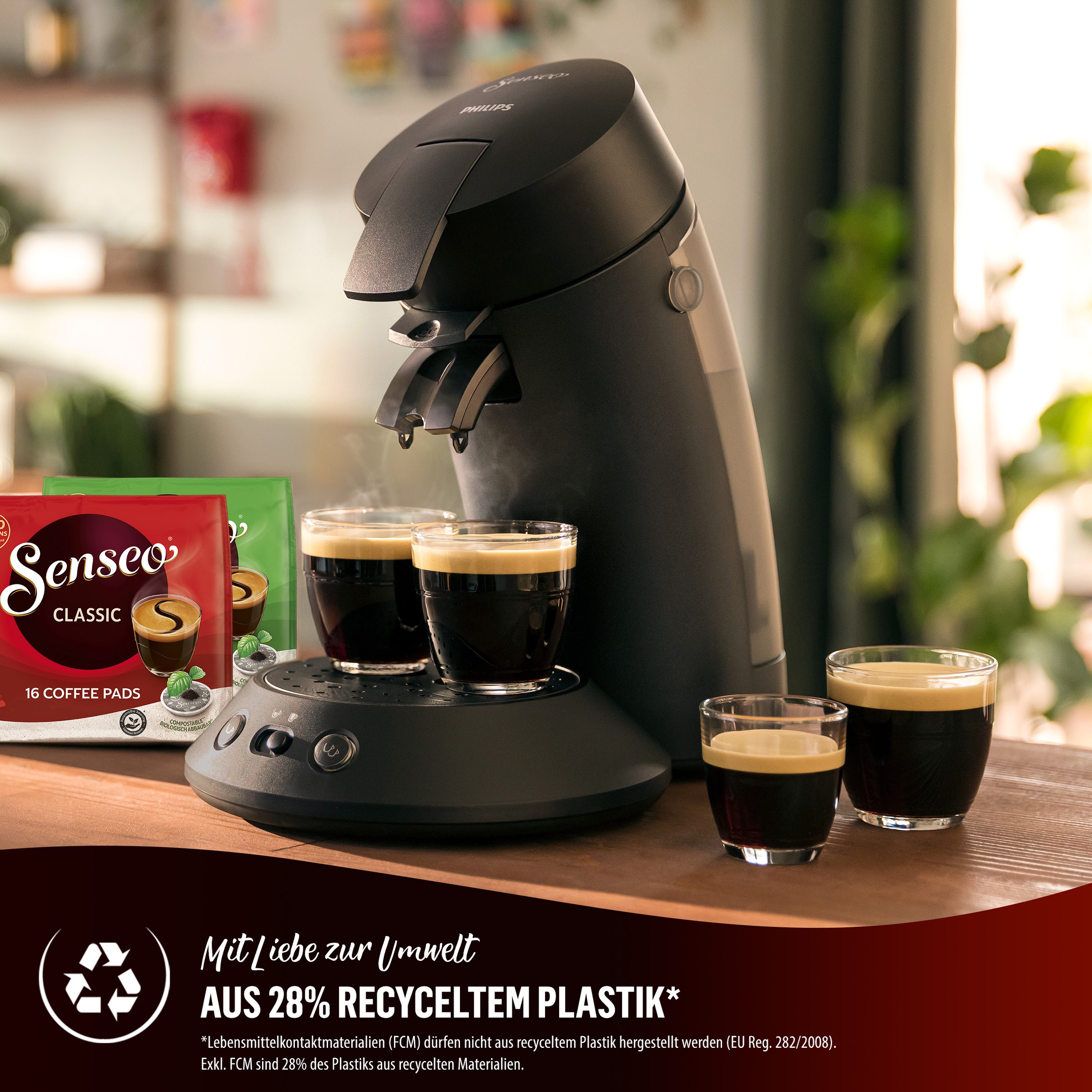 Philips Senseo Kaffeepadmaschine »Original Plus CSA210/60, mit zwei Kaffee-Einstellungen«, aus 28% rec. Plastik, inkl. Gratis-Zugabe (Wert 5 € UVP)