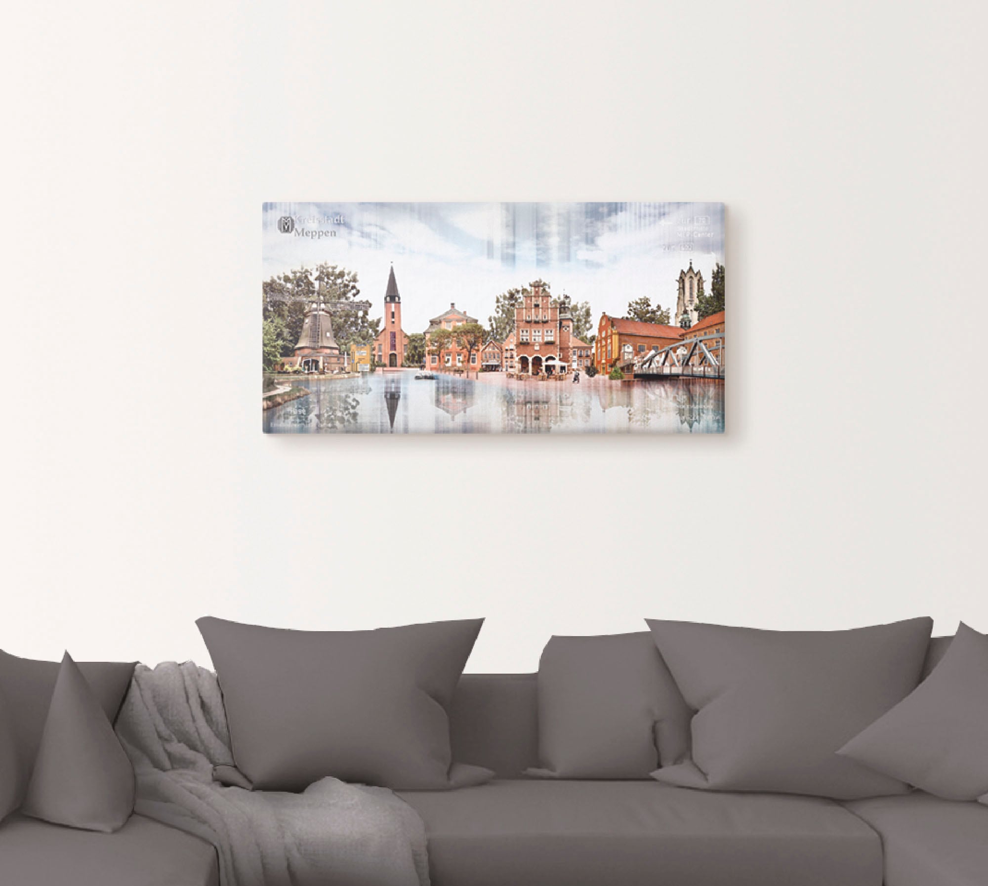 Artland Wandbild »Meppen Skyline Abstrakte Collage«, Deutschland, (1 St.), als Leinwandbild, Wandaufkleber in verschied. Größen