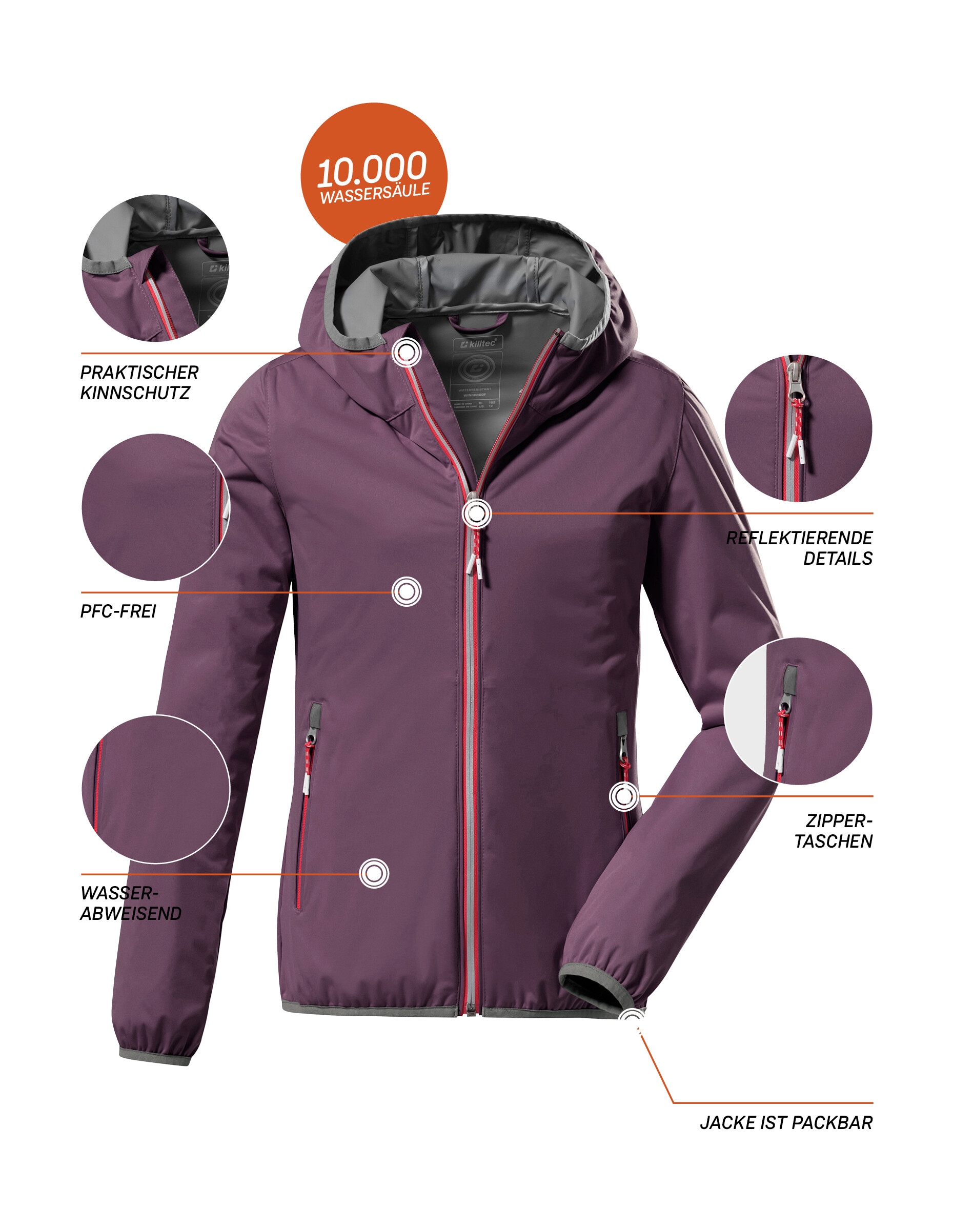 Killtec Funktionsjacke »KOS 164 GRLS JCKT«, Ultraleichte, wasserabweisende Mädchenjacke, packbar, reflektierend