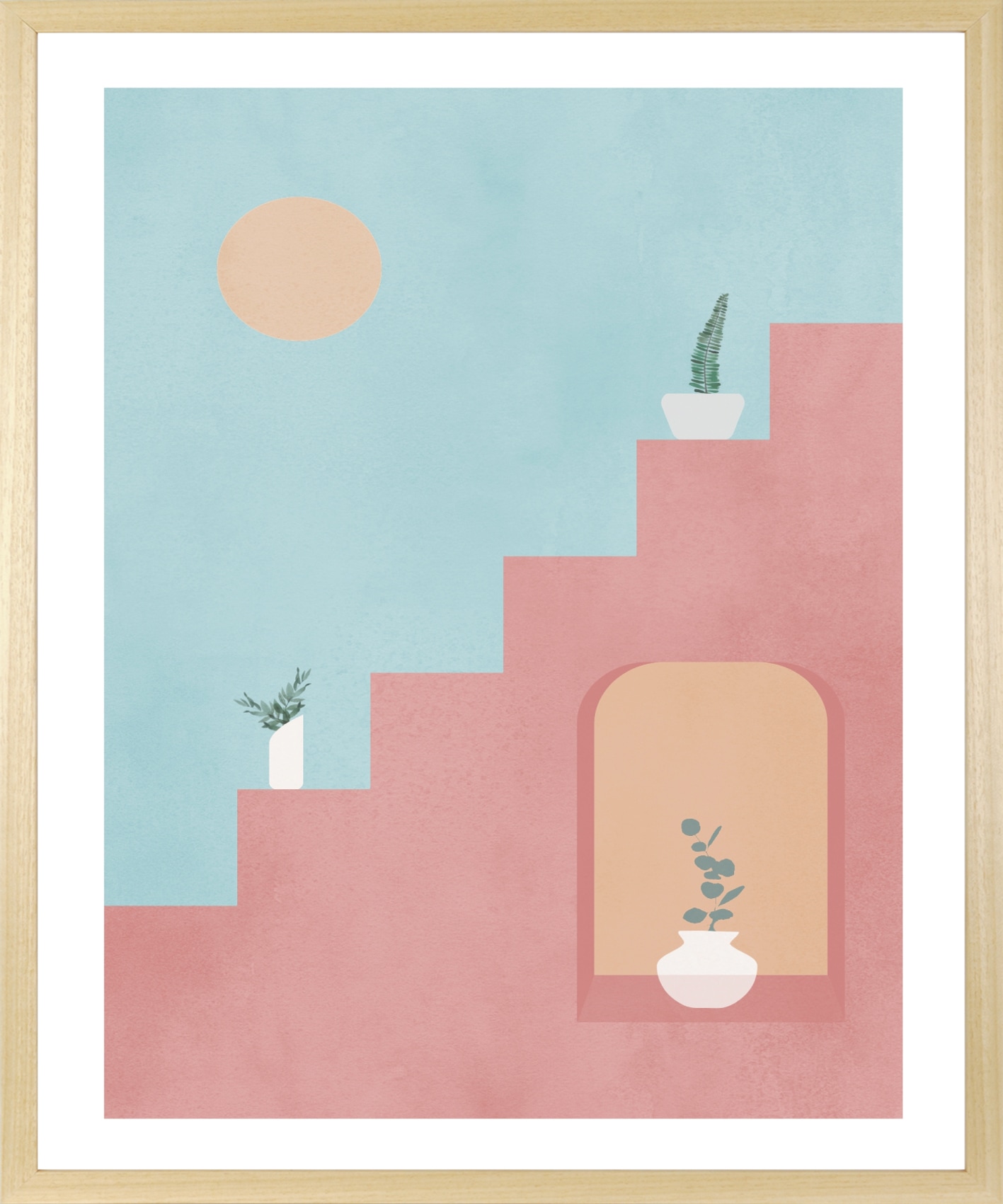 queence Bild mit Rahmen »Treppenaufgang in Spanien« Gemälde | Kunst 1 Stk. tlg. Kunstdruck in Pastell mit einem Echtholzrahmen