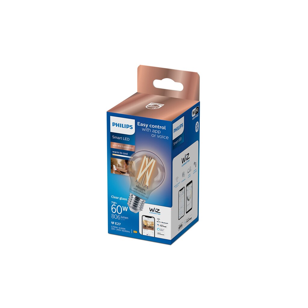 Philips Smarte LED-Leuchte »Filament Lampe 60W A60 E27 CL 1PF/6«