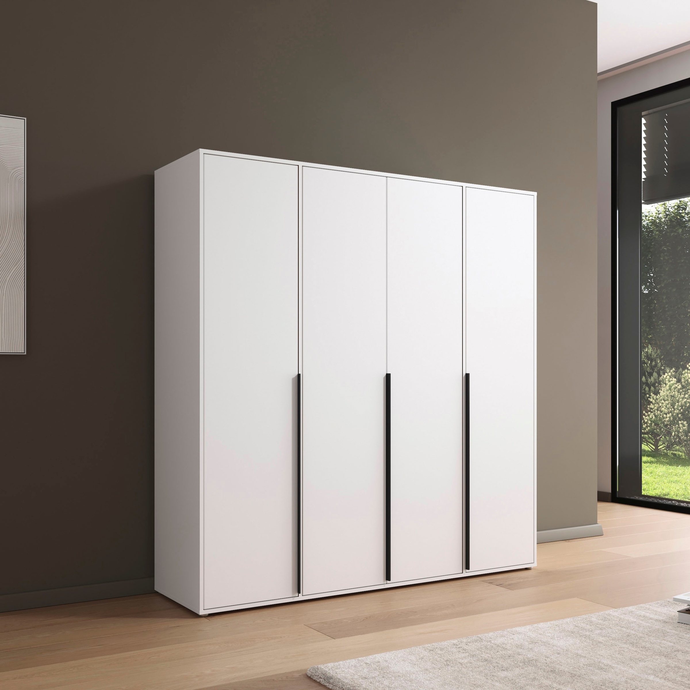 rauch Drehtürenschrank »Kleiderschrank Schrank Garderobe Wäscheschrank NAGATA viel Stauraum«, (in 3 verschiedenen Ausstattungen BASIC/CLASSIC/PREMIUM), mit modernen Stangengriffen in Graumetallic TOPSELLER MADE IN GERMANY