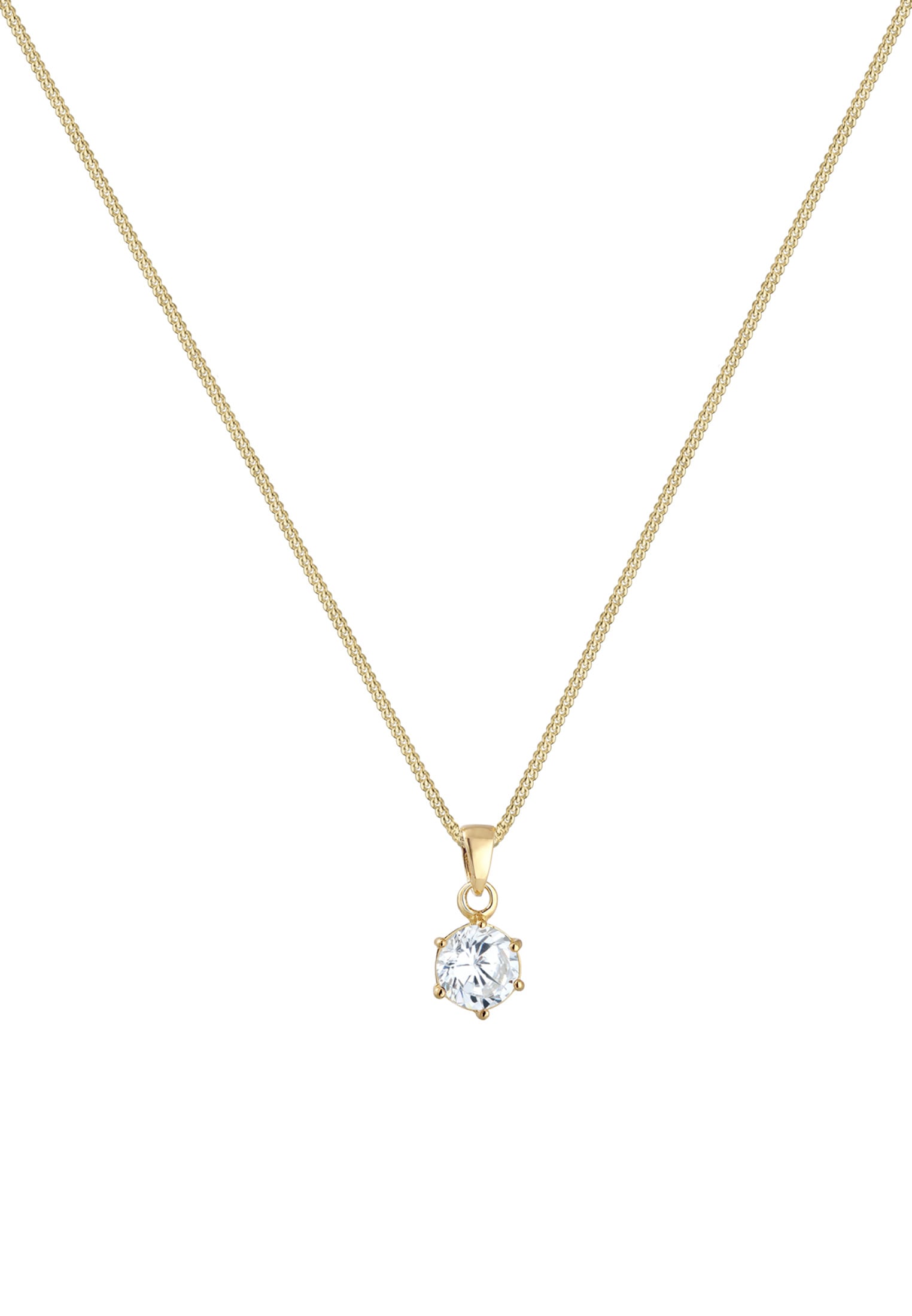 Elli Premium Silberkette »Halskette Solitär Halskette Zirkonia Weiß 375 Gelbgold«