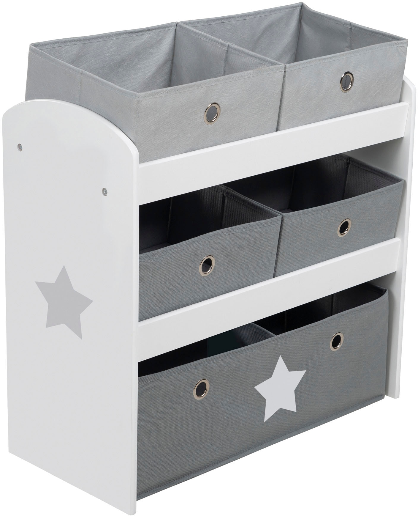 Kinderregal »Stars, grau«, inklusive 5 Stoffboxen in 2 Größen