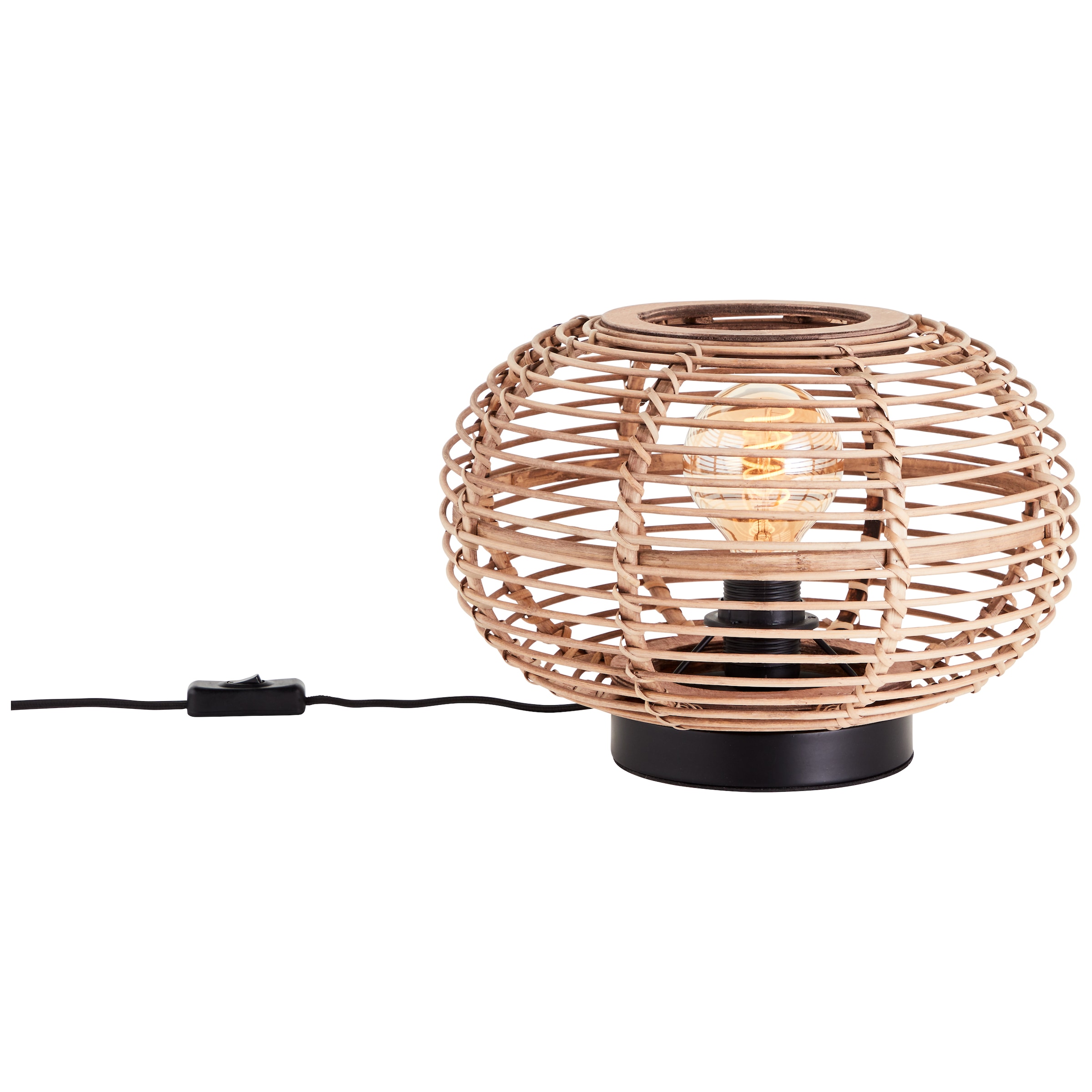 Brilliant Tischleuchte »Woodball«, 1 flammig-flammig, mit Bambus Schirm, 22 x 32 cm, E27, matt schwarz/natur