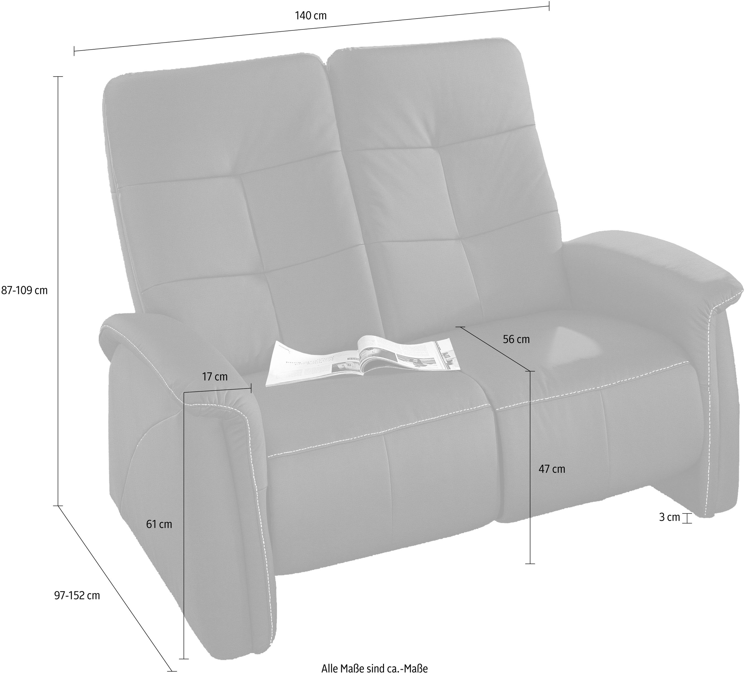 exxpo - sofa fashion Sofa »Tivoli, Kinosofa, bequem und komfortabel durch die Relaxfunktion« (2-sitzig), schmale Armlehnen