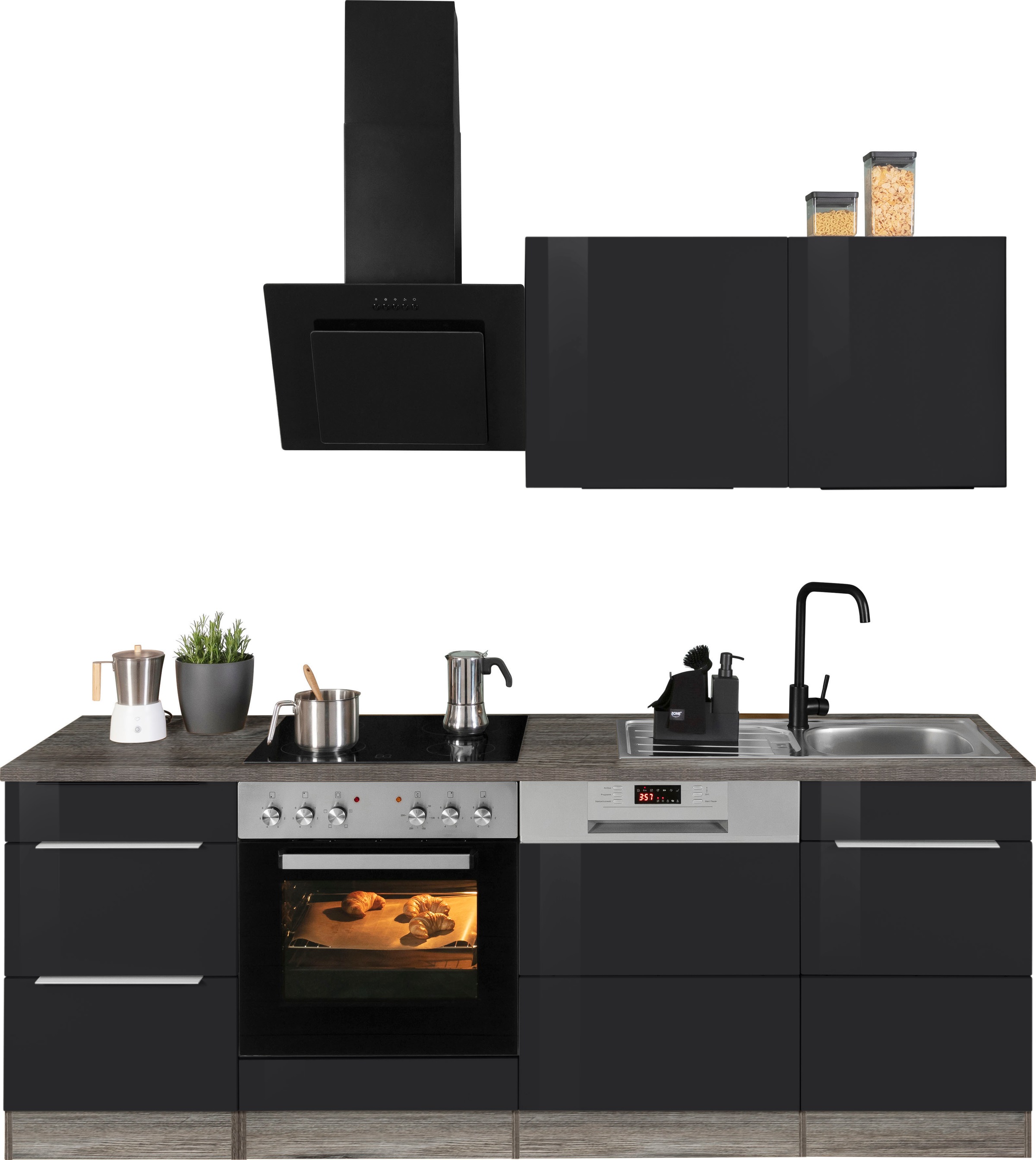 KOCHSTATION Küchenzeile "KS-Brindisi" Breite 220 cm, wahlweise mit E-Geräten, mit MDF-Fronten