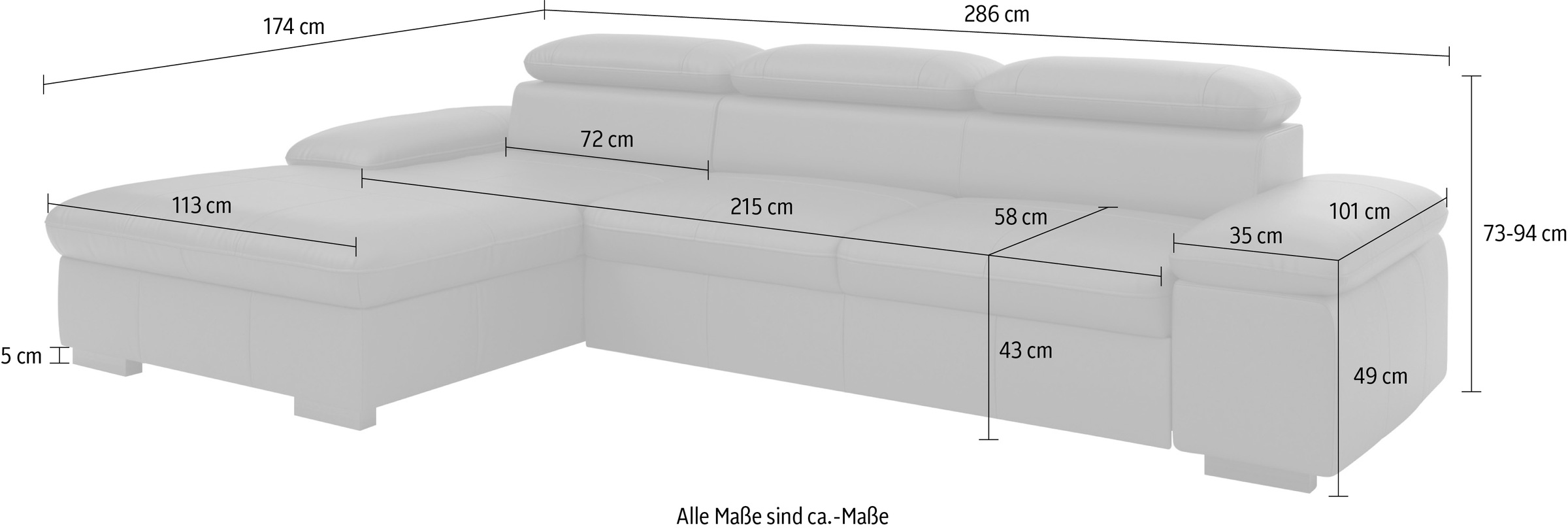 Home affaire Ecksofa »Alberto L-Form«, mit Kopfteilverstellung, wahlweise mit Bettfunktion