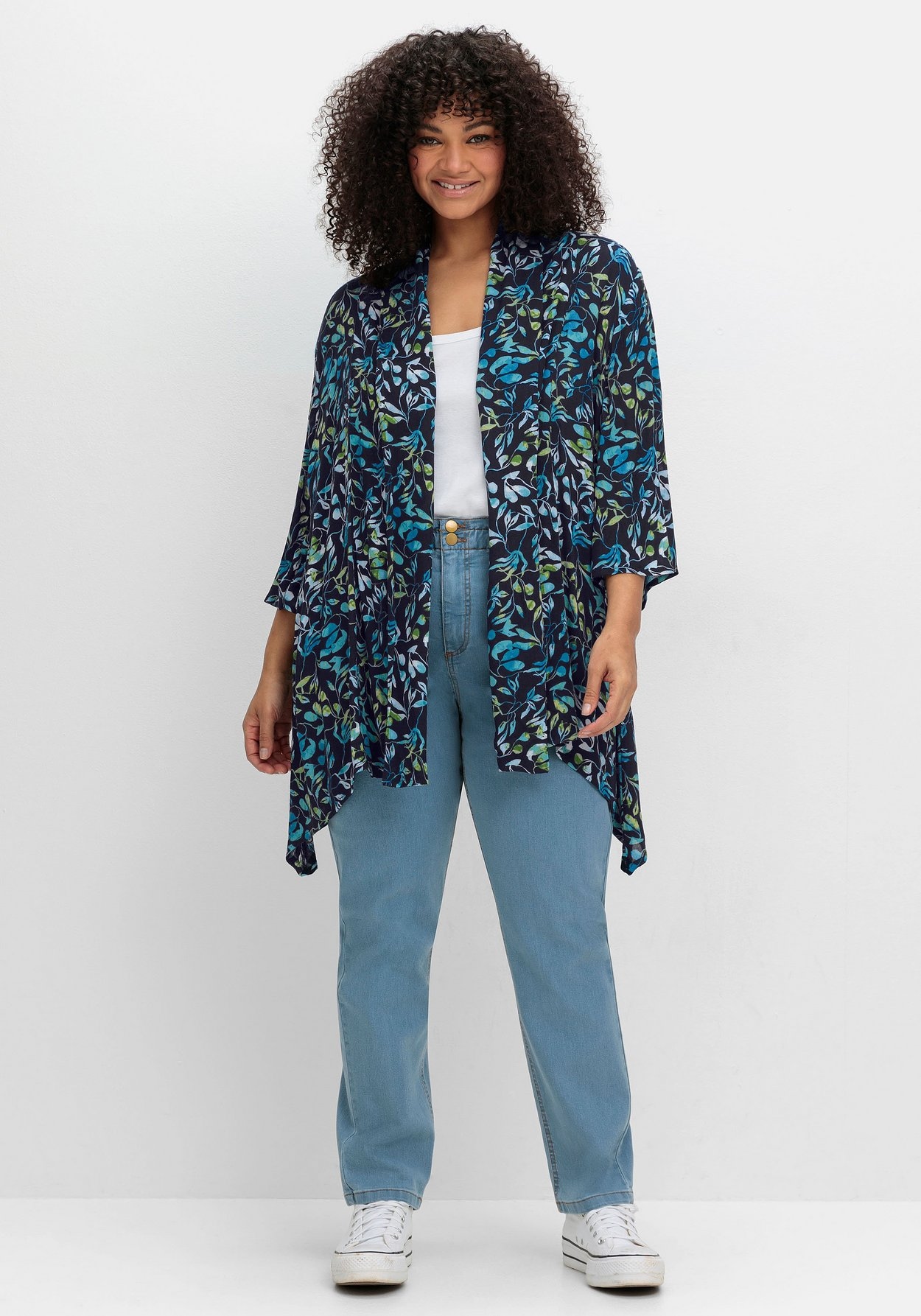 Sheego Longbluse »Blusenjacke mit Blätterdruck, in Zipfelform«