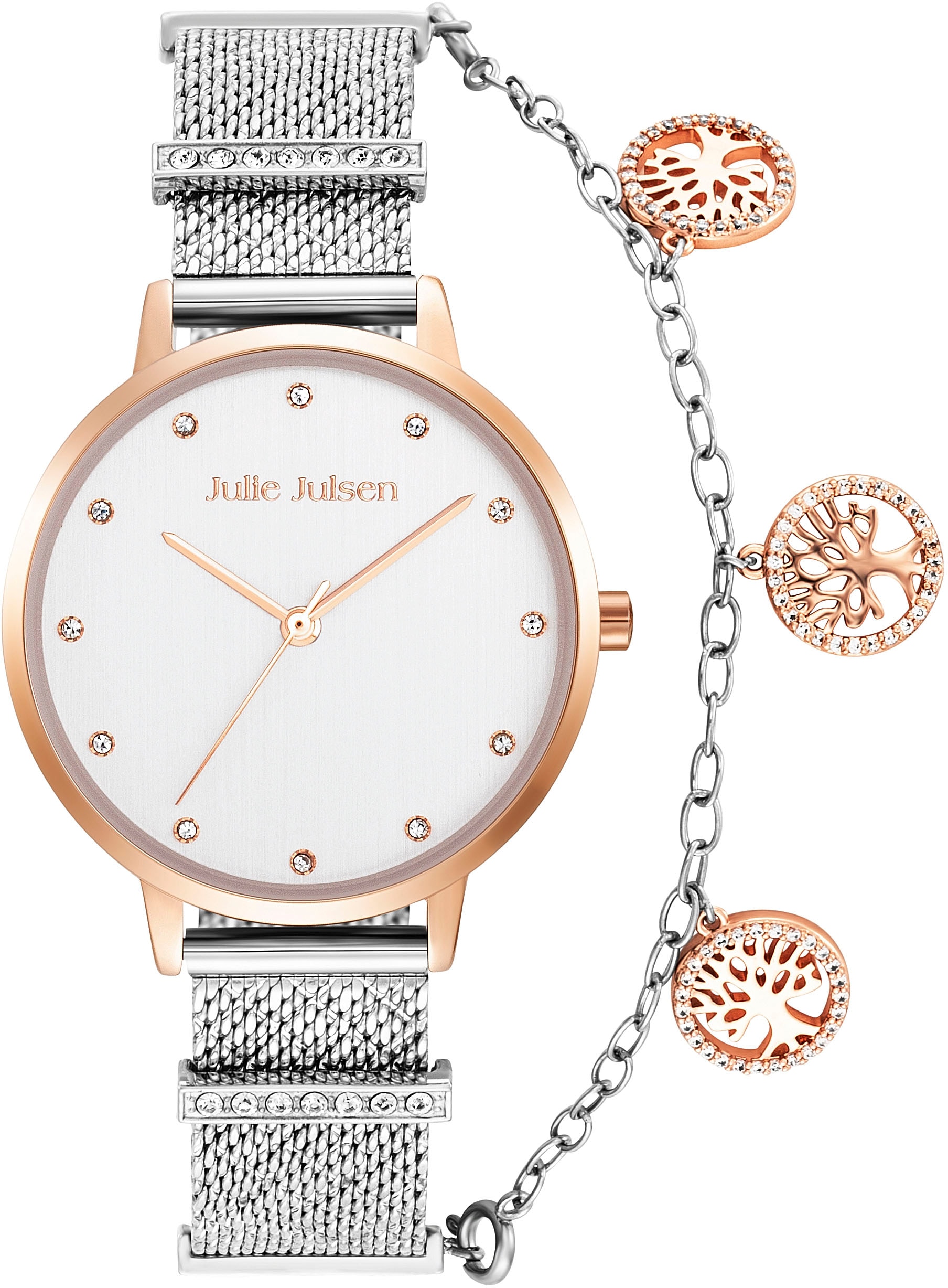 Julie Julsen Quarzuhr »Julie Julsen Charming Bicolor Dots, JJW1231RGSME-34-1«, Armbanduhr, Damenuhr, Charminguhr, Glitzer, Mineralglas