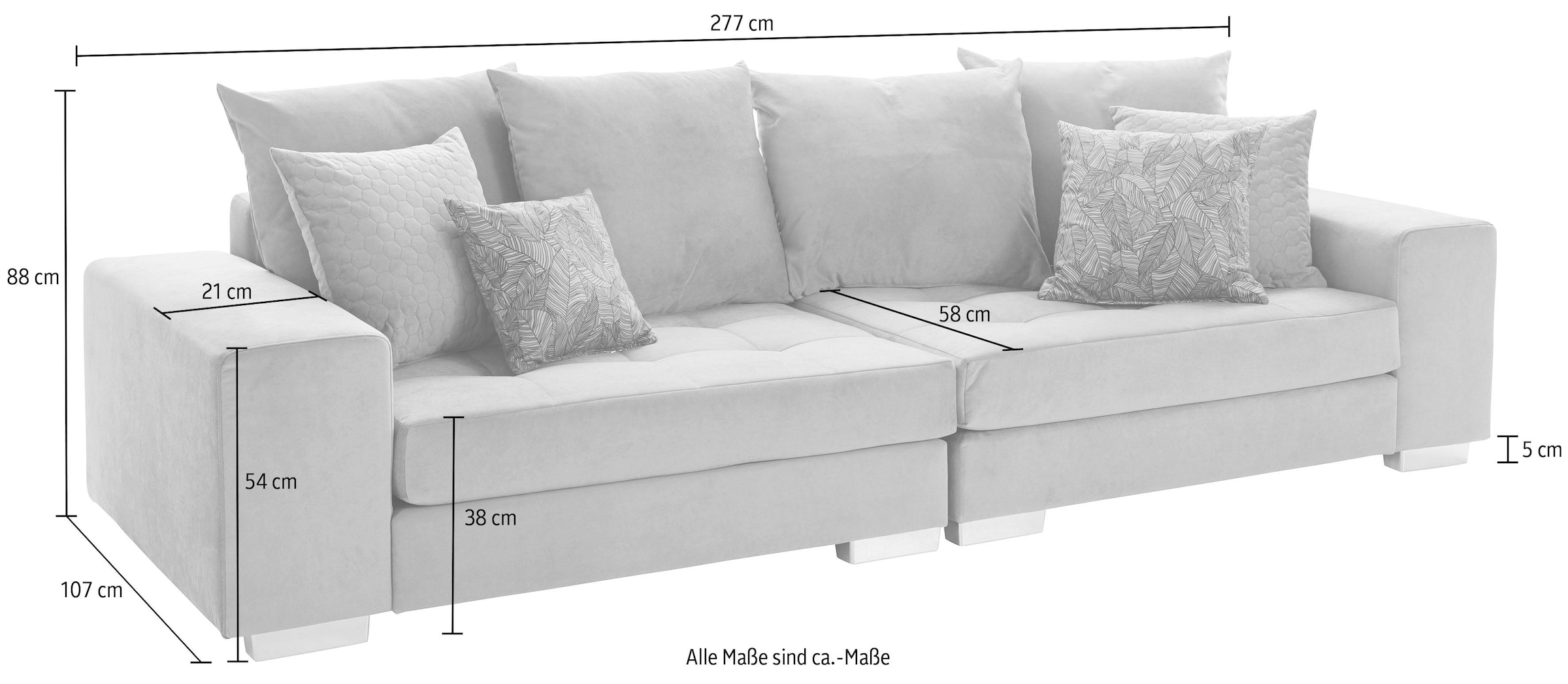 und auf INOSIGN Federkern Rechnung im Zierkissen »Vale«, kaufen Steppung mit Big-Sofa Sitzbereich,