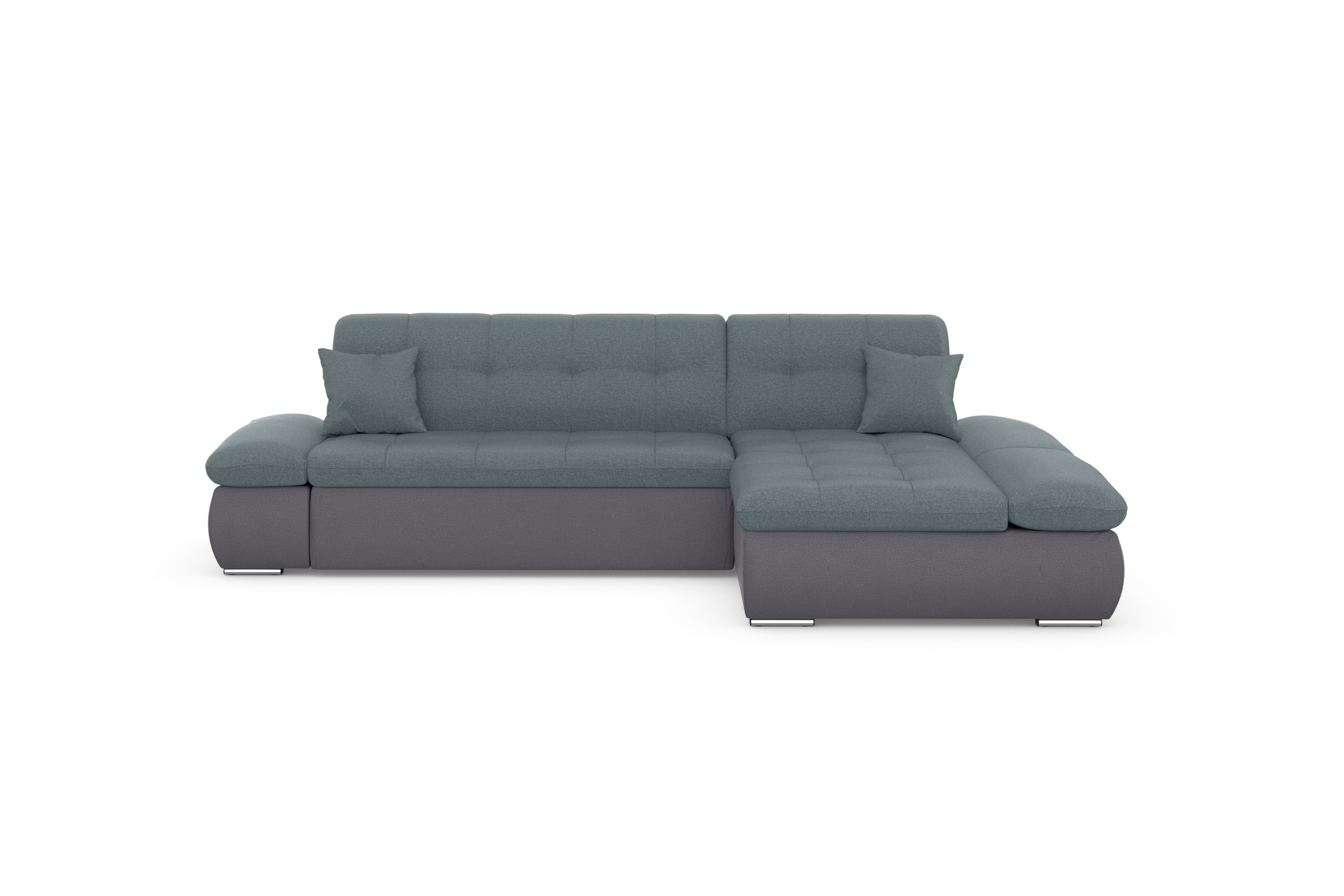 DOMO collection Ecksofa »Moric, L-Form, XXL-Sofa - Breite 300cm«, wahlweise mit Bettfunktion und Armteilverstellung, grau-eisblau
