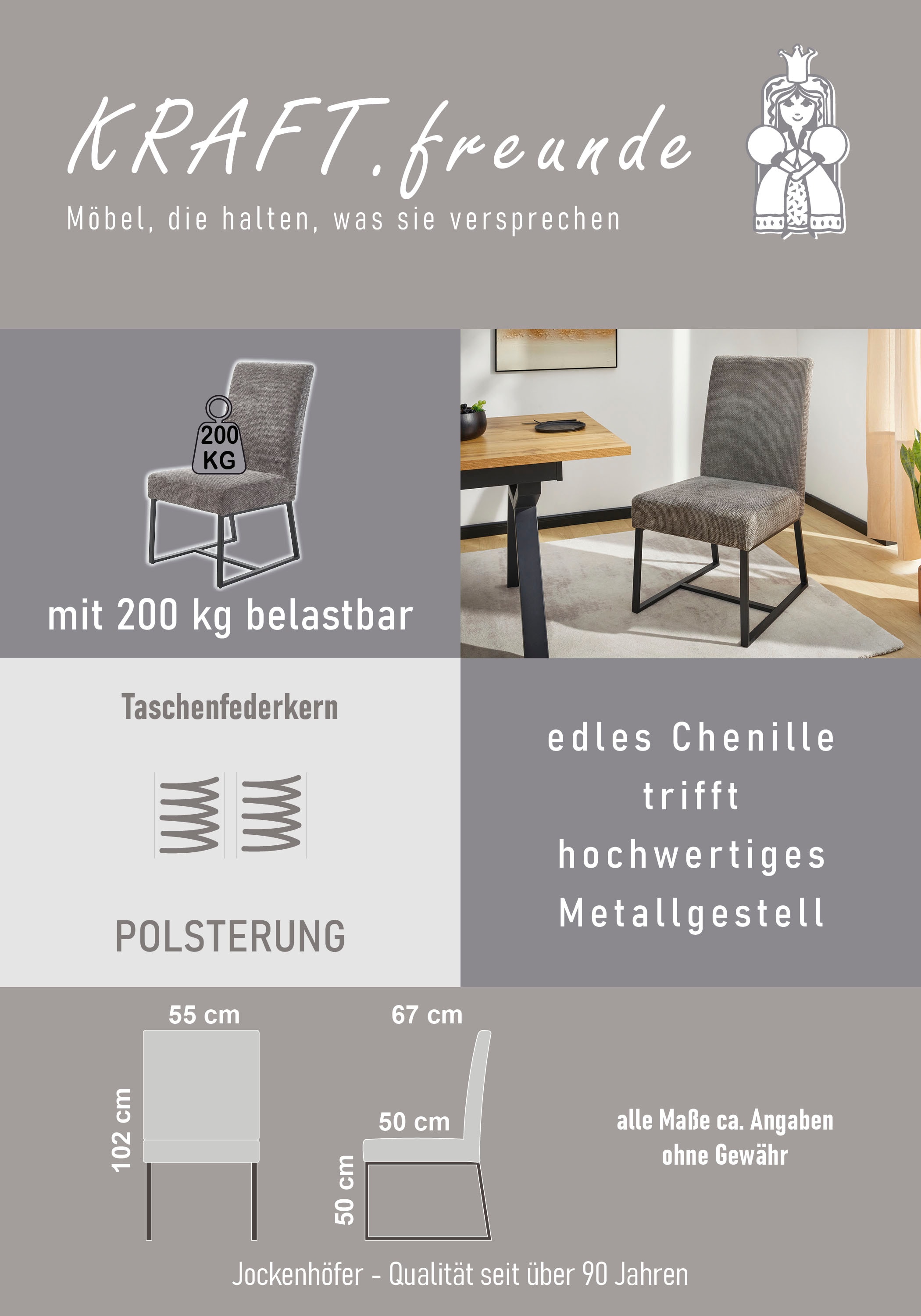 Jockenhöfer Gruppe Kufenstuhl »Goliath« (Set) 2 Stk.4-Fuss-Kufen-Stuhl, bis zu 200 kg belastbar, Taschenfederkern