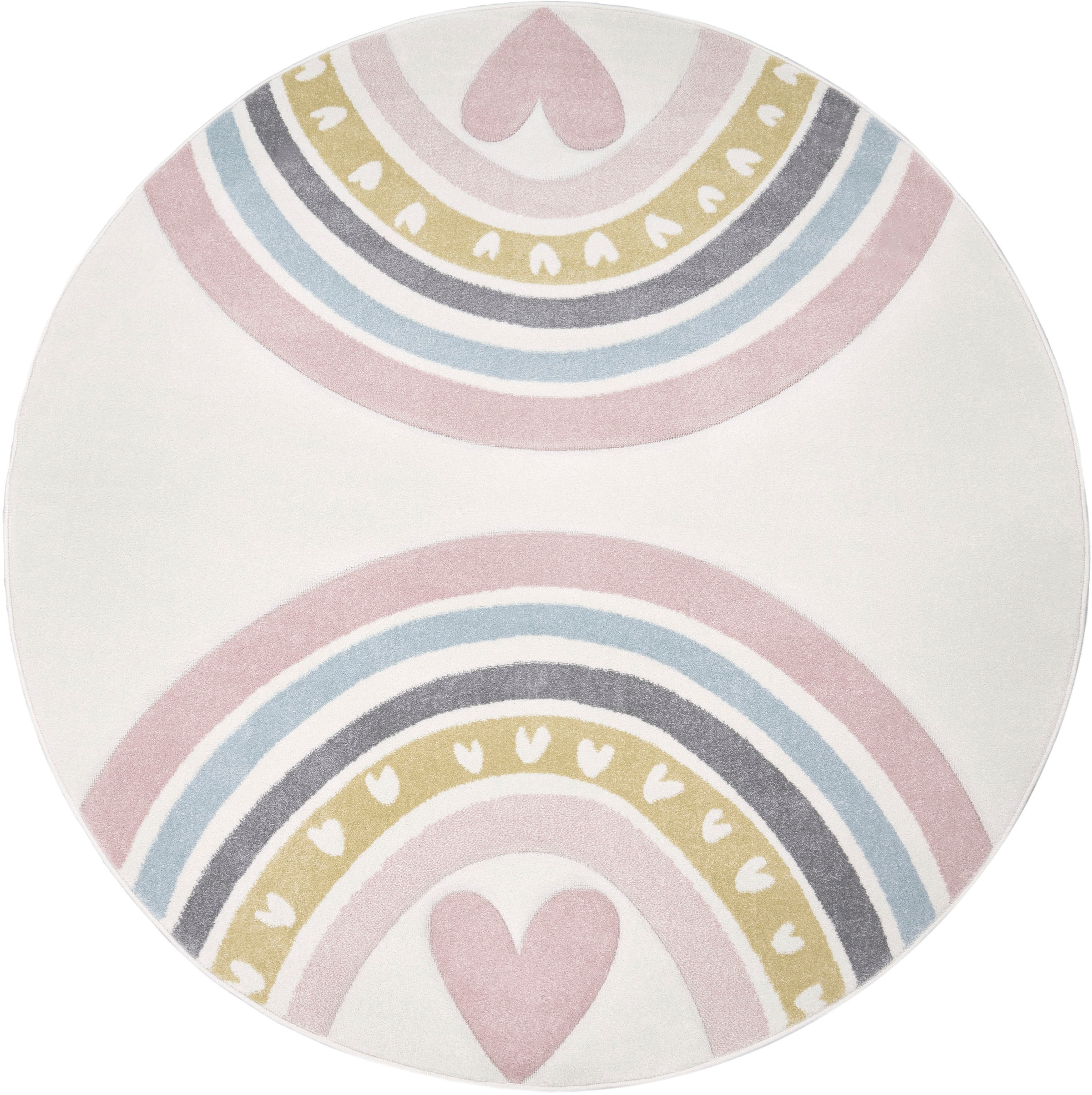 Paco Home Kinderteppich »Cosmos 351«, rund, 16 mm Höhe, Kurzflor, Spielteppich, Motiv Regenbogen & Herz, Kinderzimmer