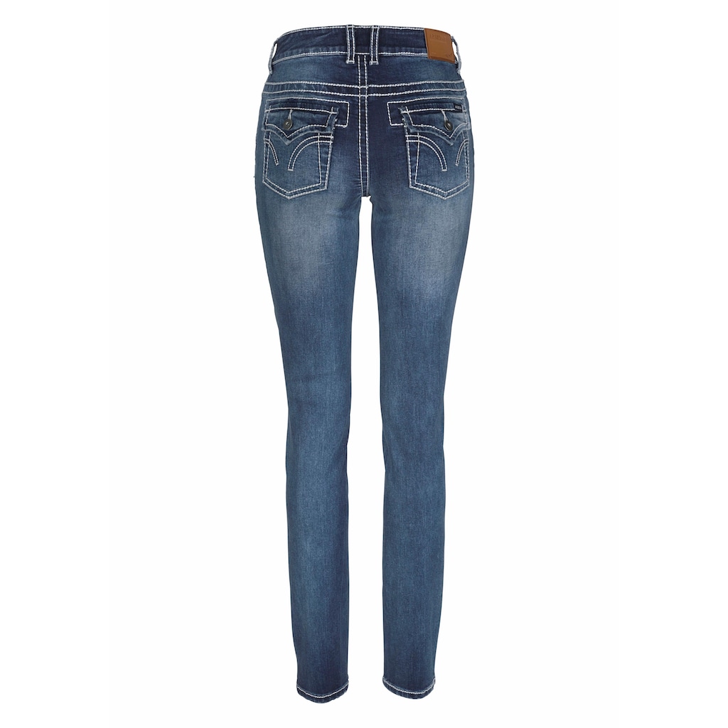 Arizona Skinny-fit-Jeans »mit Kontrastnähten und Pattentaschen«, Low Waist