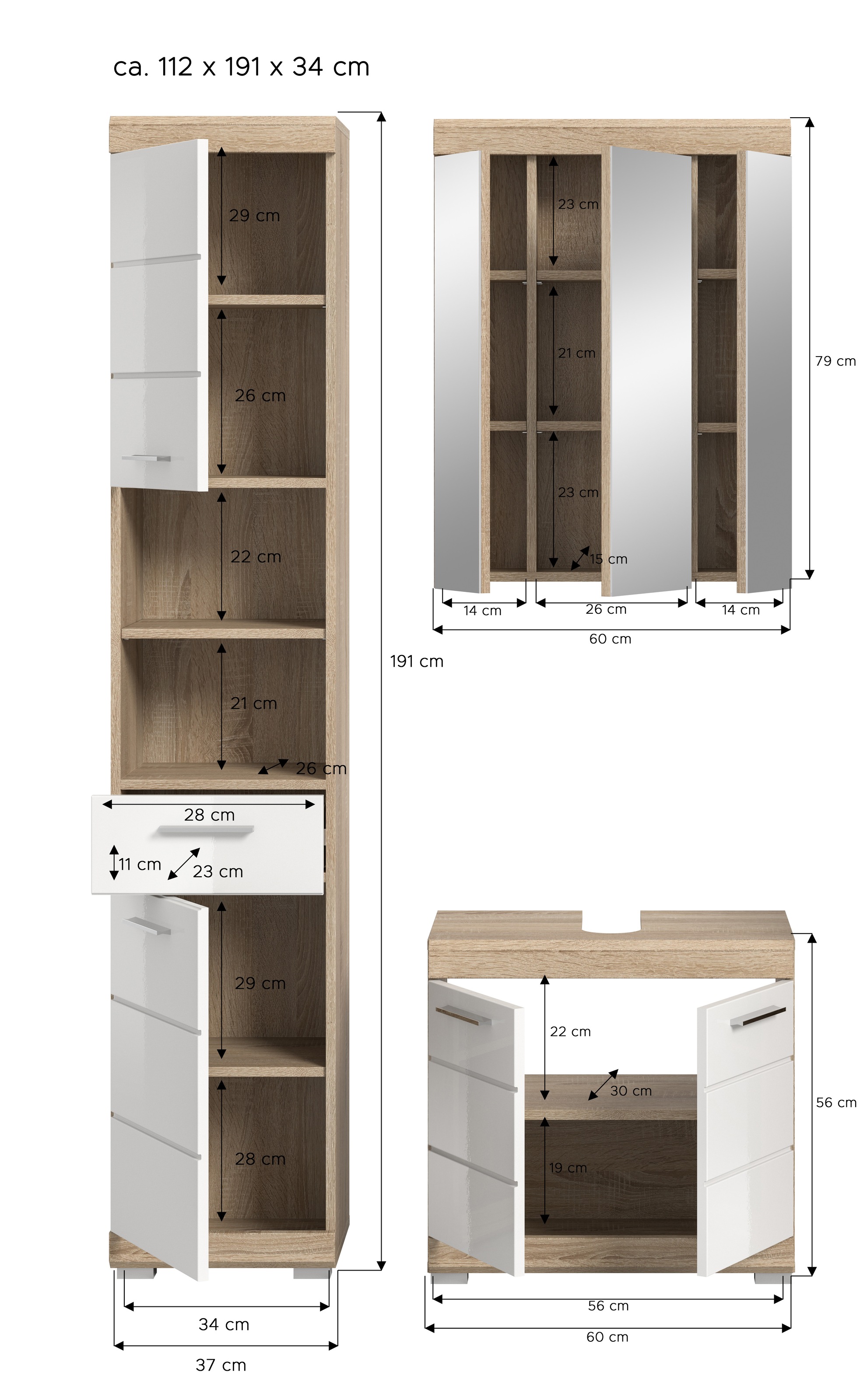 INOSIGN Badmöbel-Set »Siena, 3 teilig, bestehend aus:« Set, TOPSELLER!, 3 Stk. tlg.