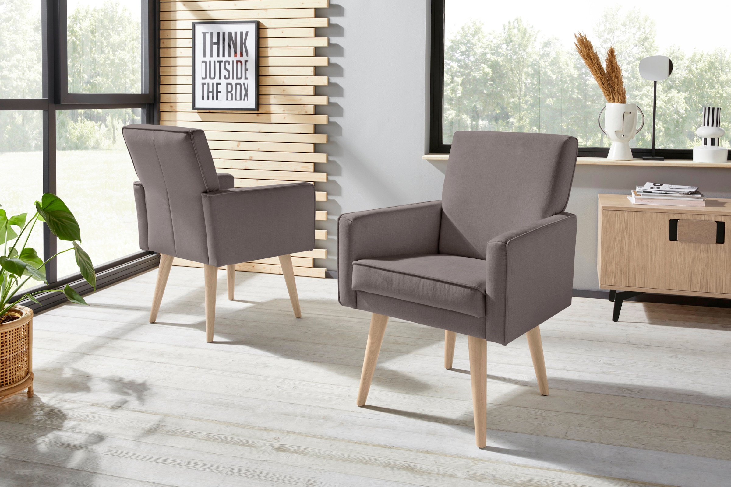exxpo - sofa fashion Sessel »Lungo, Loungesessel mit moderner Kedernaht, bequem und elegant«, Breite 64 cm, hoher Holzfuß