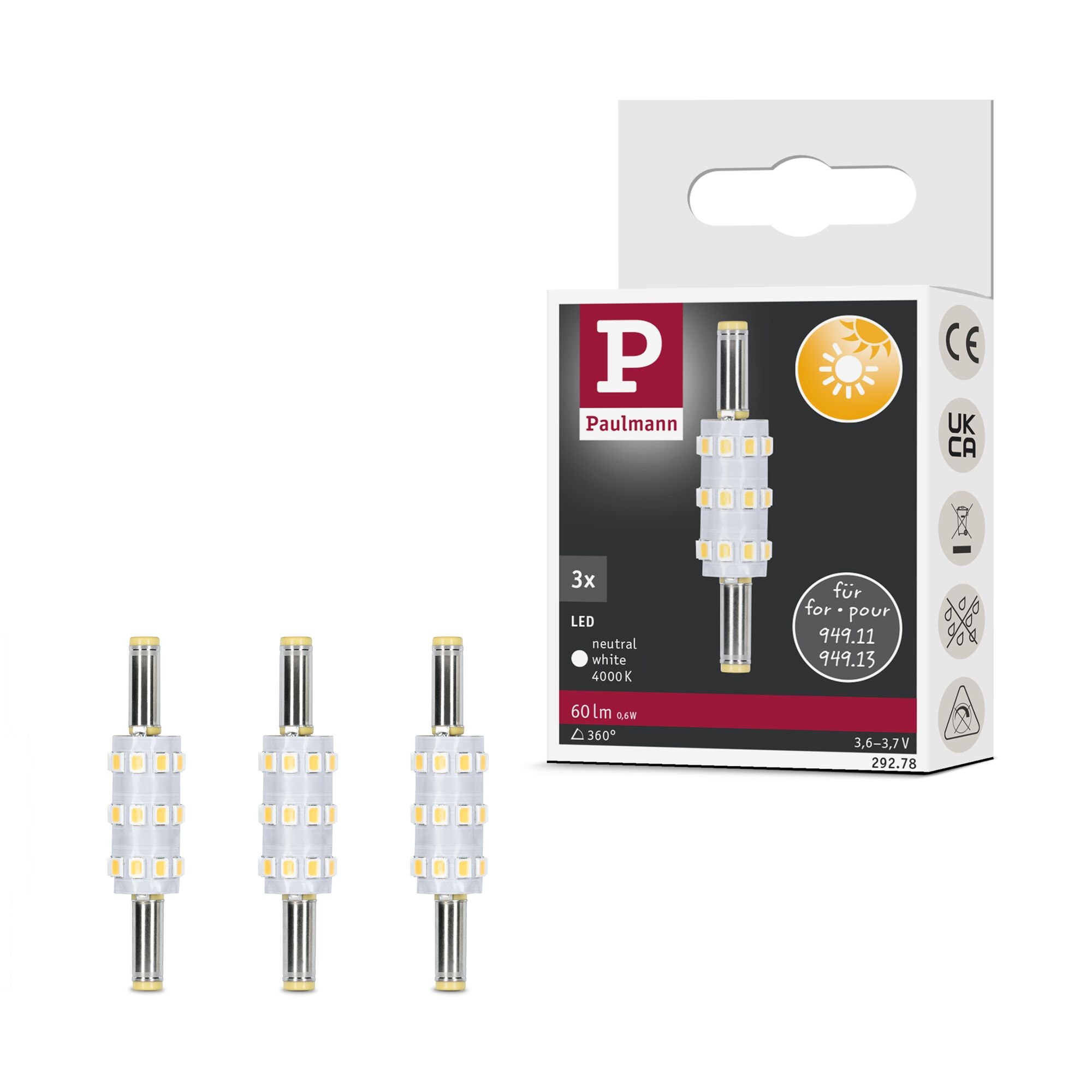Paulmann LED-Leuchtmittel »3er Pack 60lm 4000K 3,6V« Niedervolt-Steckverbinder 5,5 mm/2,5 mm 3 Stk. Neutralweiß