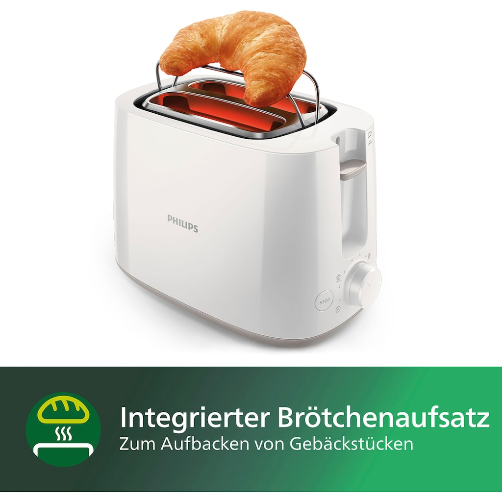 Philips Toaster »HD2581/00«, 2 kurze Schlitze, 830 W, integrierter Brötchenaufsatz, weiss