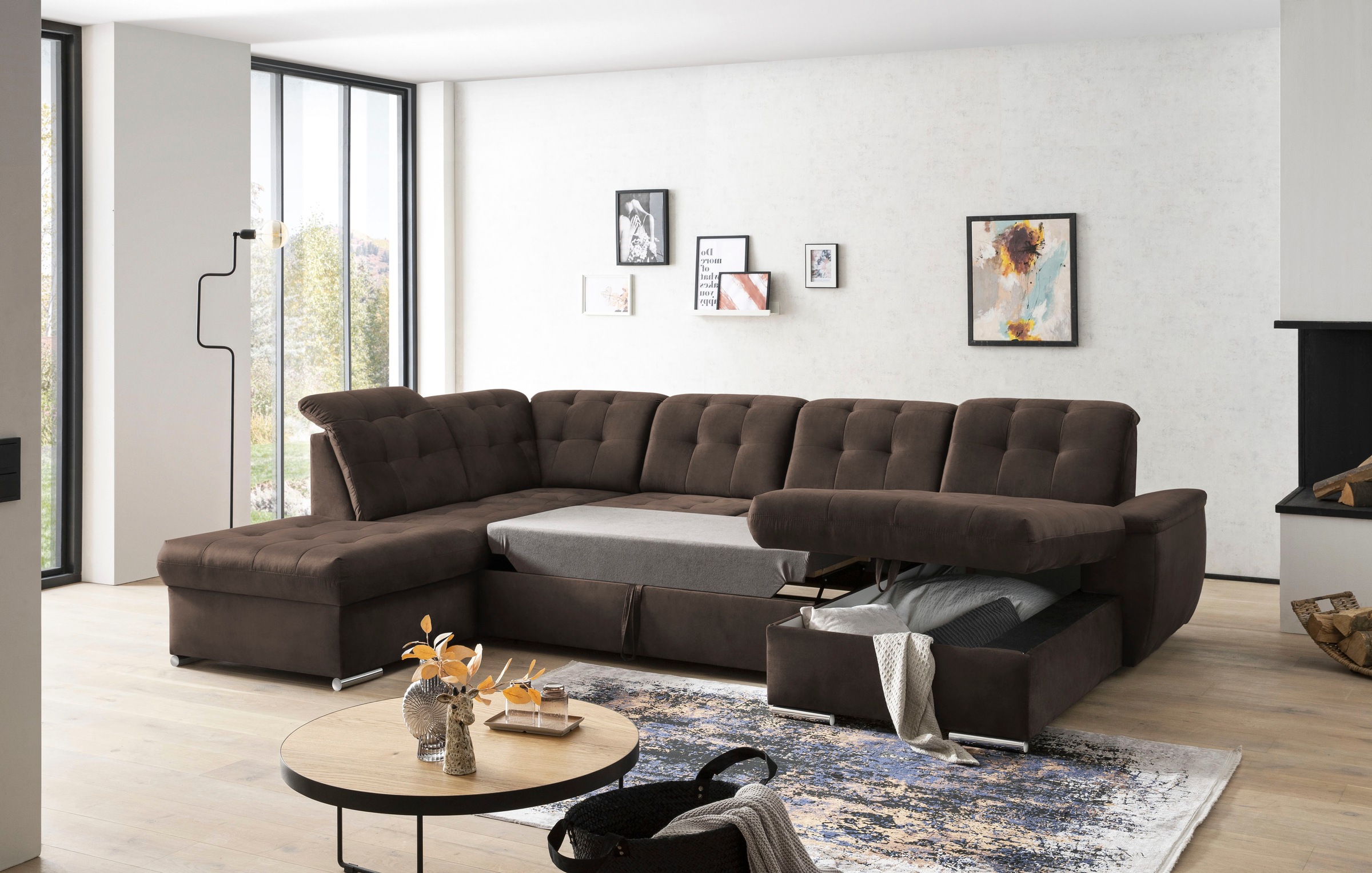 exxpo - sofa fashion Wohnlandschaft »Durango, aufwendige Sitz- und Rückenverarbeitung, bequem, U-Form«, inkl. Kopfteilverstellung, wahlweise mit Bettfunktion und Bettkasten