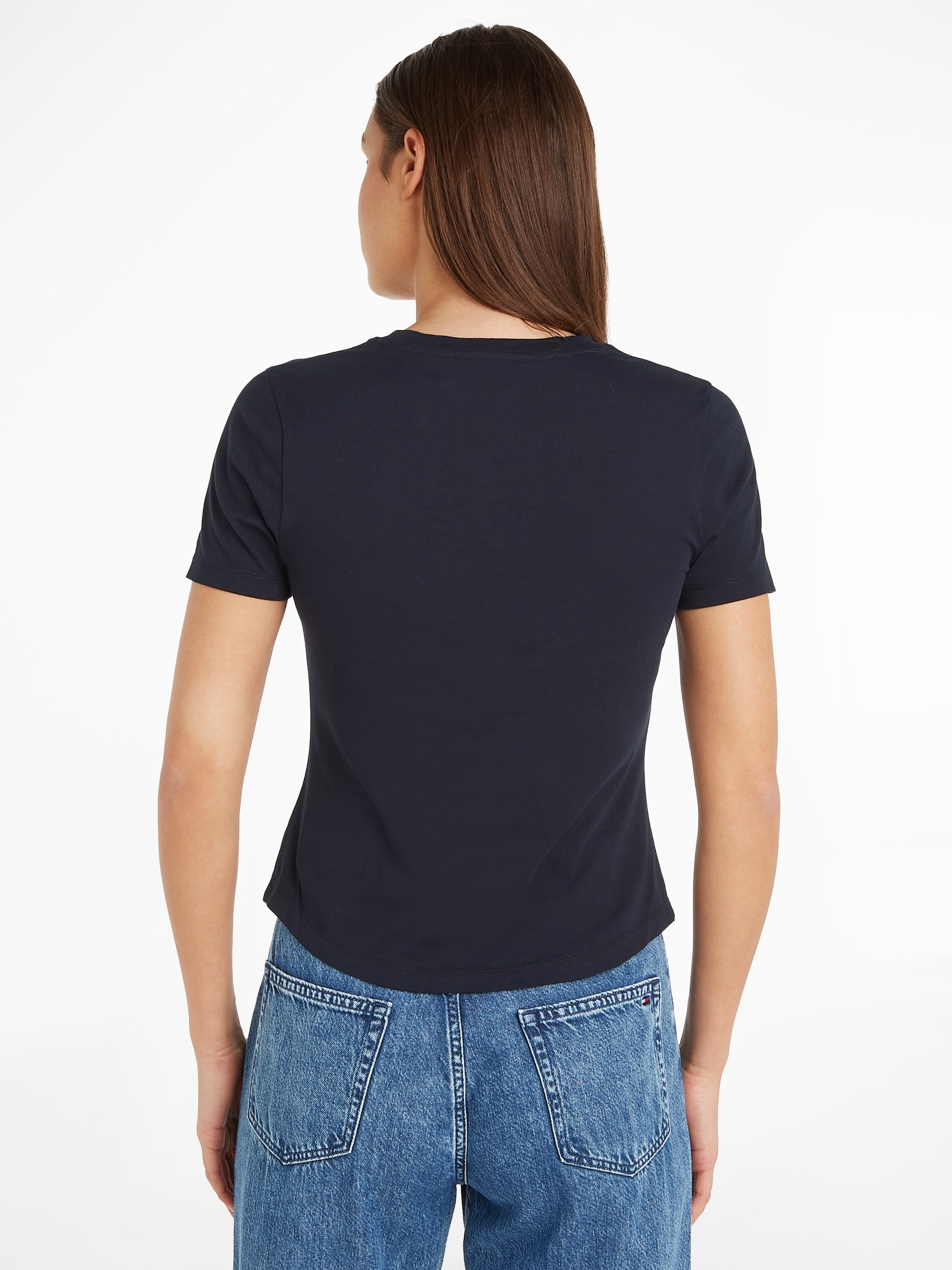 Tommy Hilfiger Rundhalsshirt »SLIM H85 C-NK SS TEE SS«, mit großem Hilfger Logo-Schriftzug