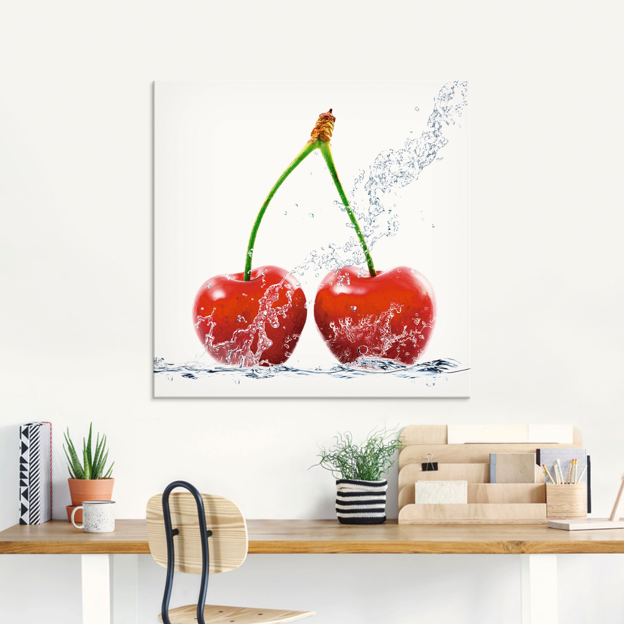Artland Glasbild »Kirschen mit Spritzwasser« Lebensmittel 1 Stk. tlg. in verschiedenen Größen