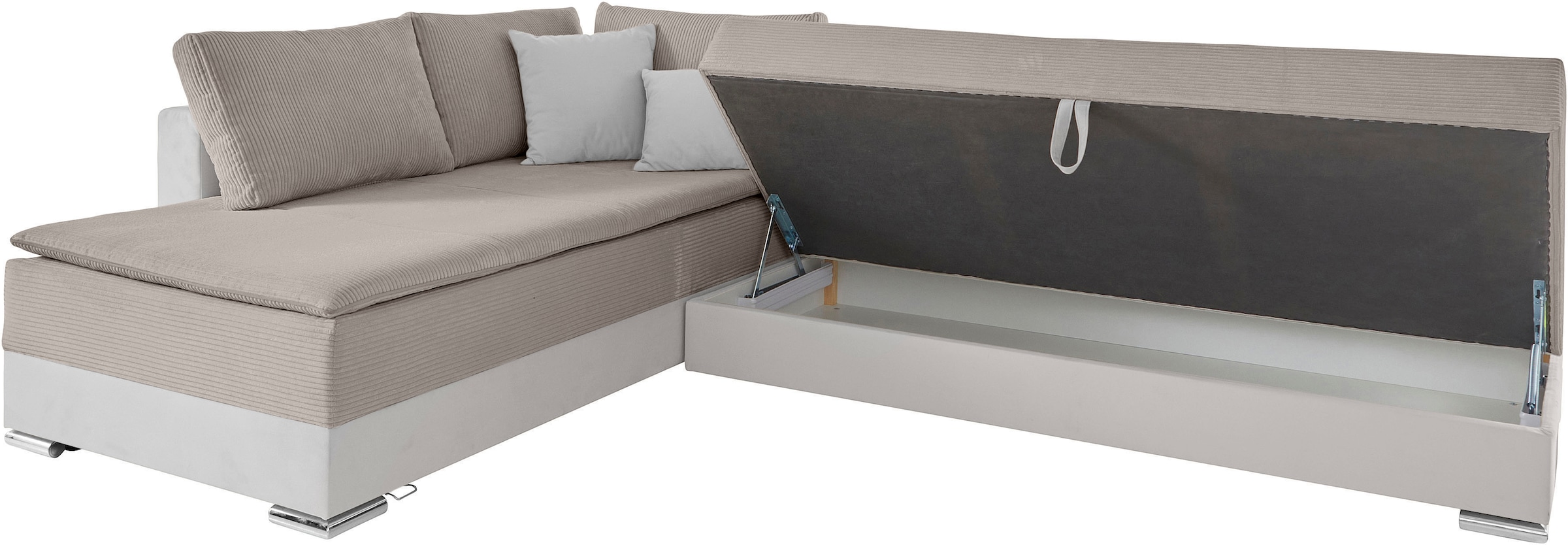 INOSIGN Ecksofa »Boxspringbett Night & Day L-Form mit Dauer-Schlaffunktion mit Armlehne«, mit Boxspring-Bettfunktion 180x200 cm und Bettkasten, Dauerschläfer!