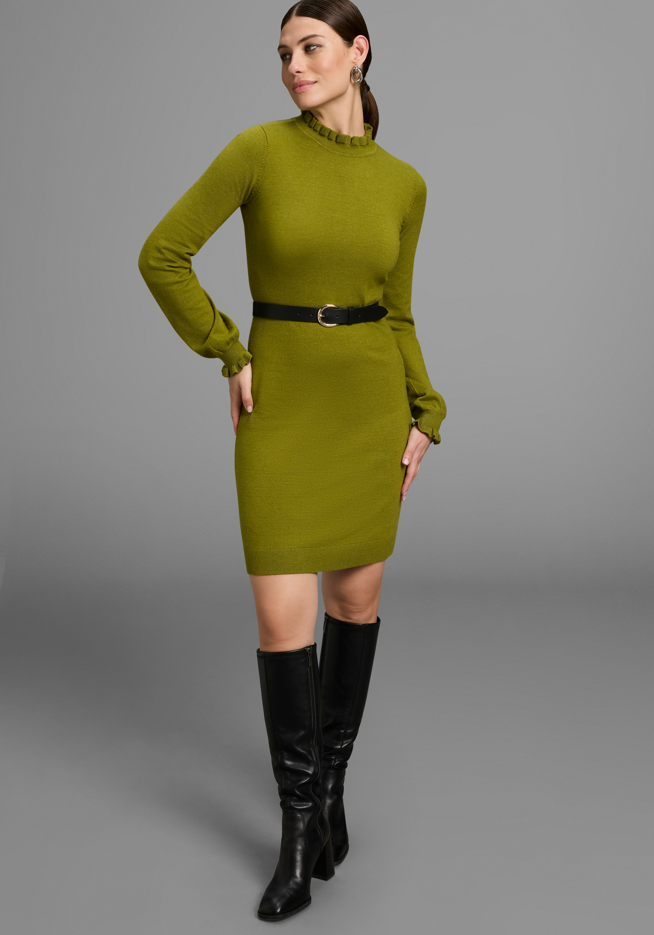 Laura Scott Strickkleid Ohne Taschen aus Viskosemischung mit femininem Rüschendetail