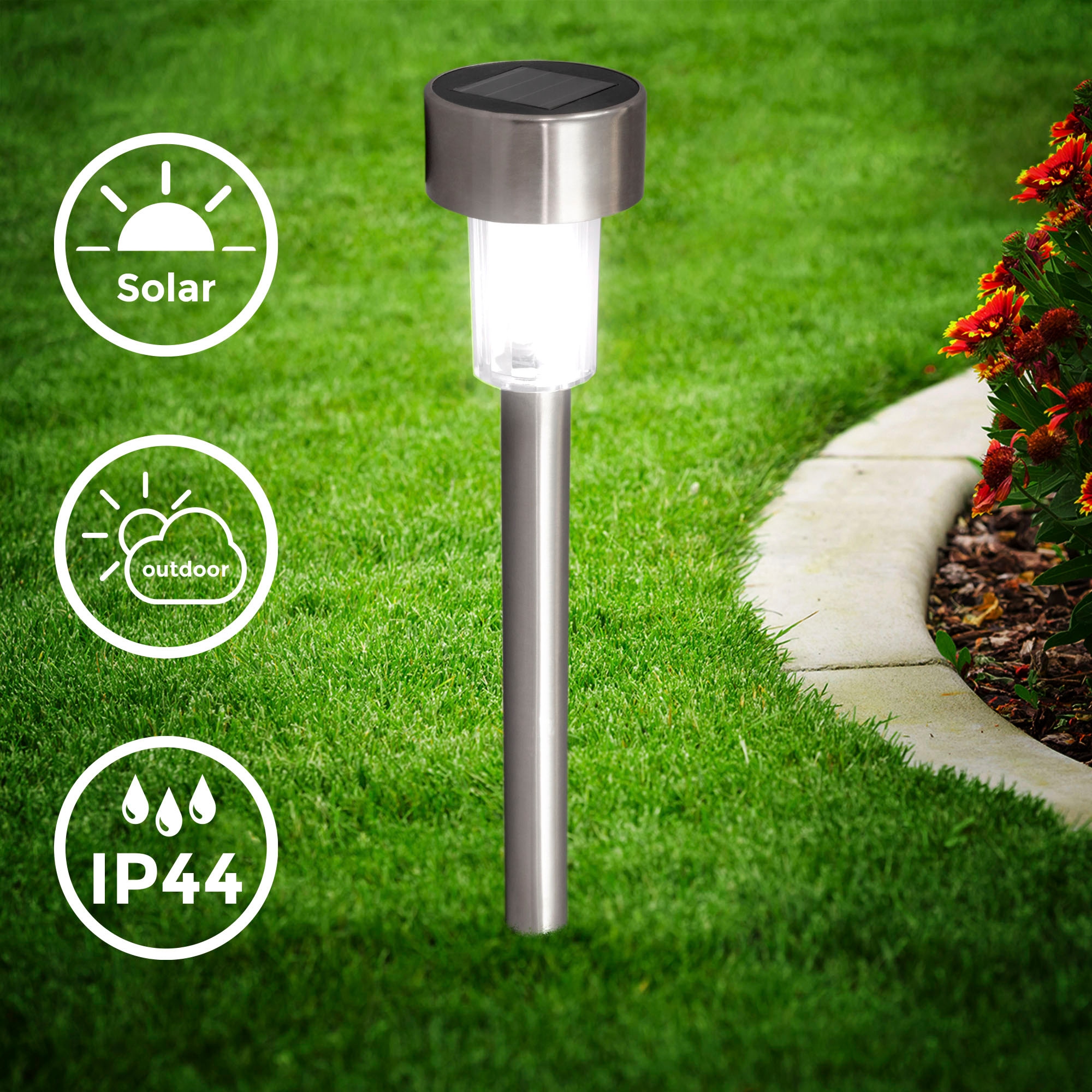 B.K.Licht LED Solarleuchte »BK_SL1482 LED Solar-Wegleuchte, 12er-Set, IP44, Dämmerungssensor«, 12 flammig, Leuchtmittel LED-Modul | LED fest integriert, LED Erdspießleuchte mit Solar-Panel
