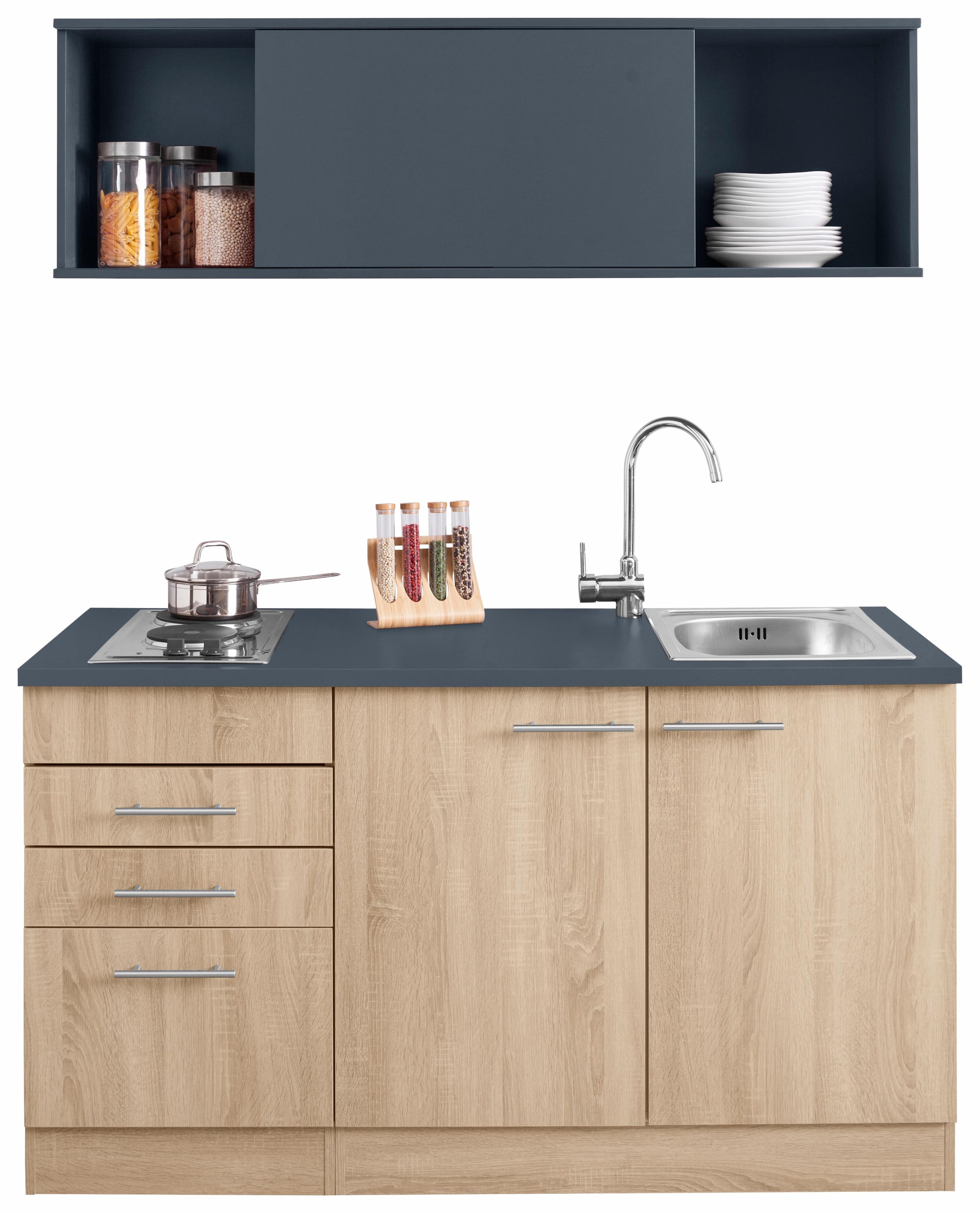 OPTIFIT Pantryküche »Mini«, Breite 150 cm, mit Kochfeld und Einbau-Spülbecken